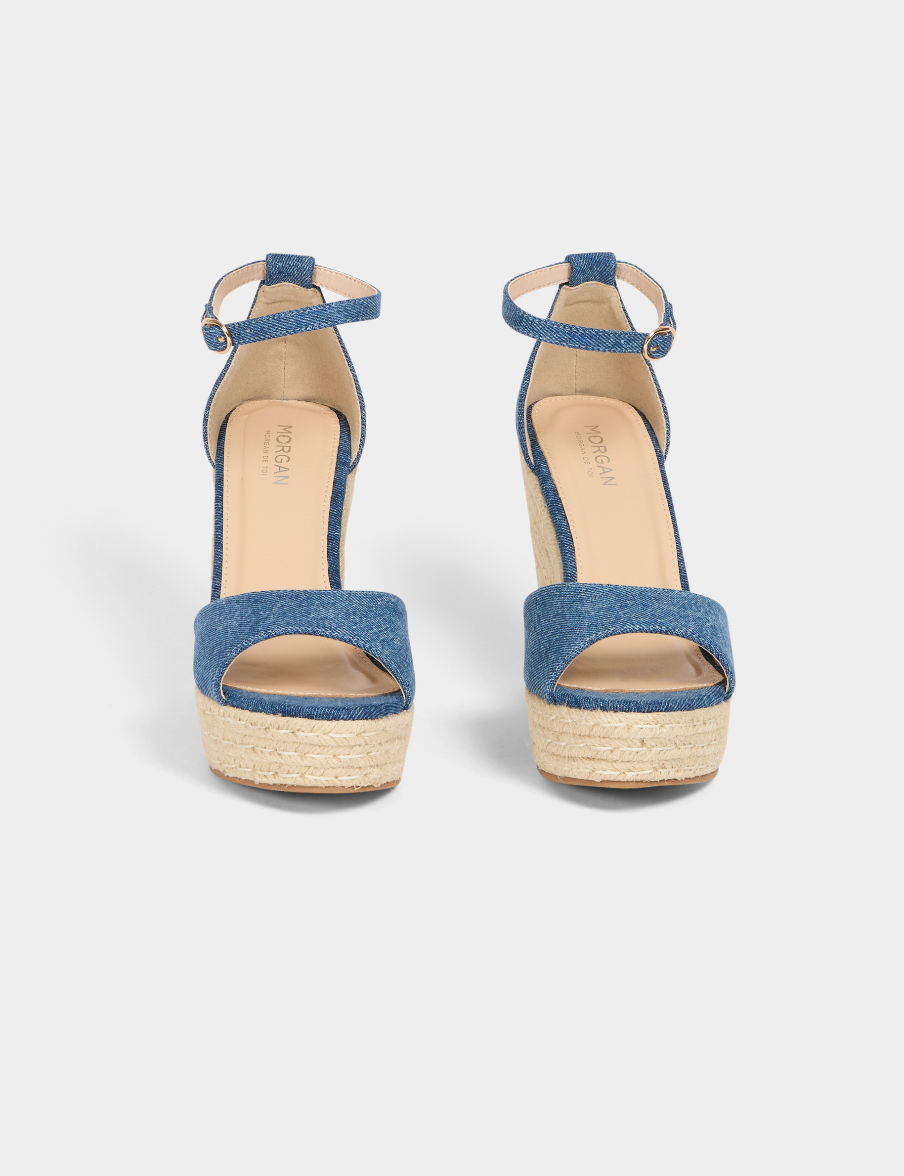 sandales compensees en jean denim brut femme Sandales compensées en jean denim brut femme