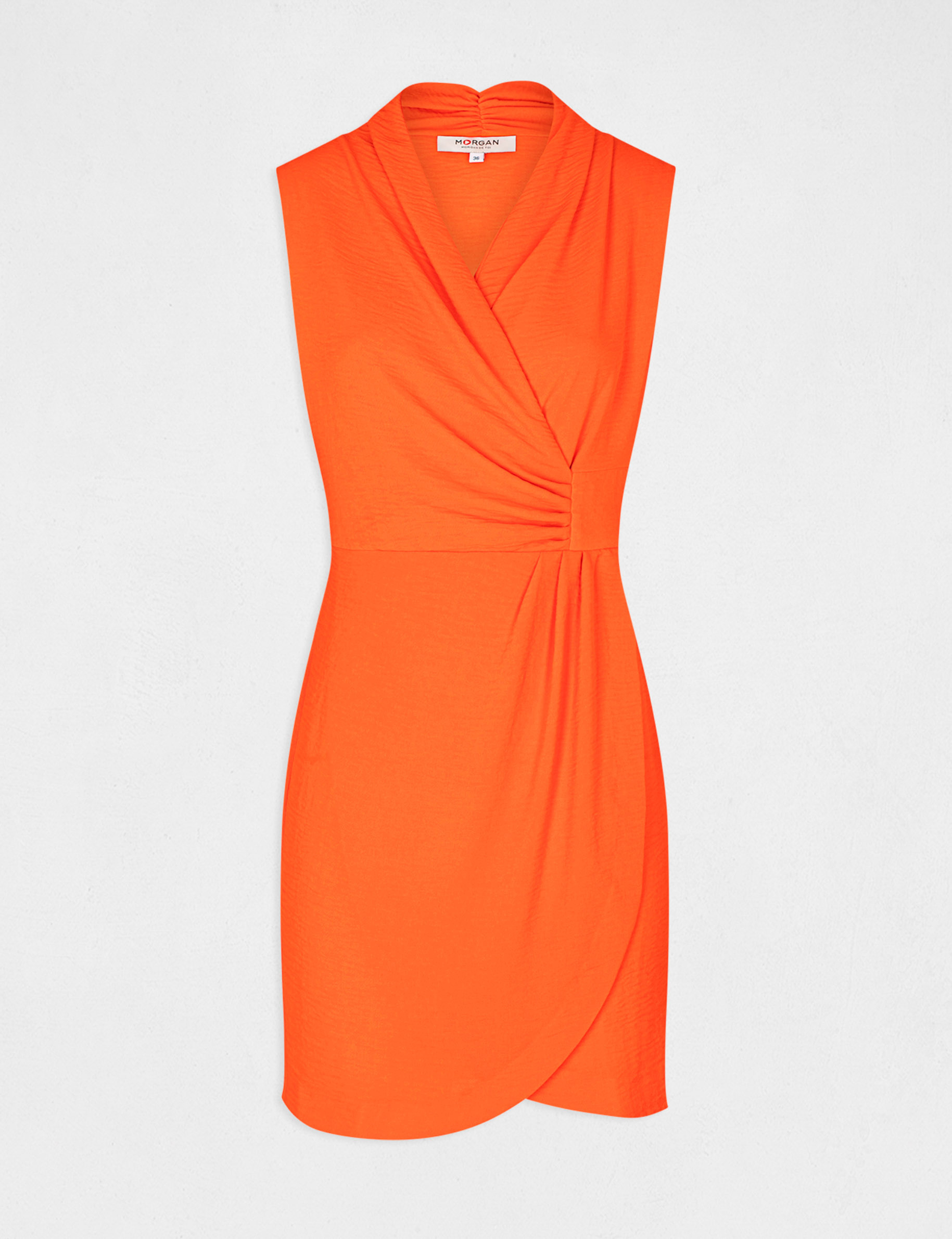 Straight dress with wrap-over effect orange ladies'