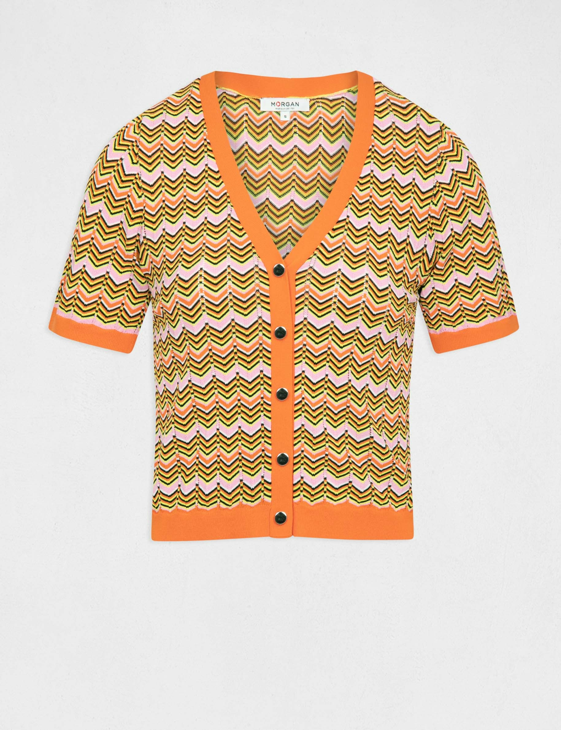 Short-sleeved jumper chevron print orange ladies' Short-sleeved jumper chevron print orange ladies'