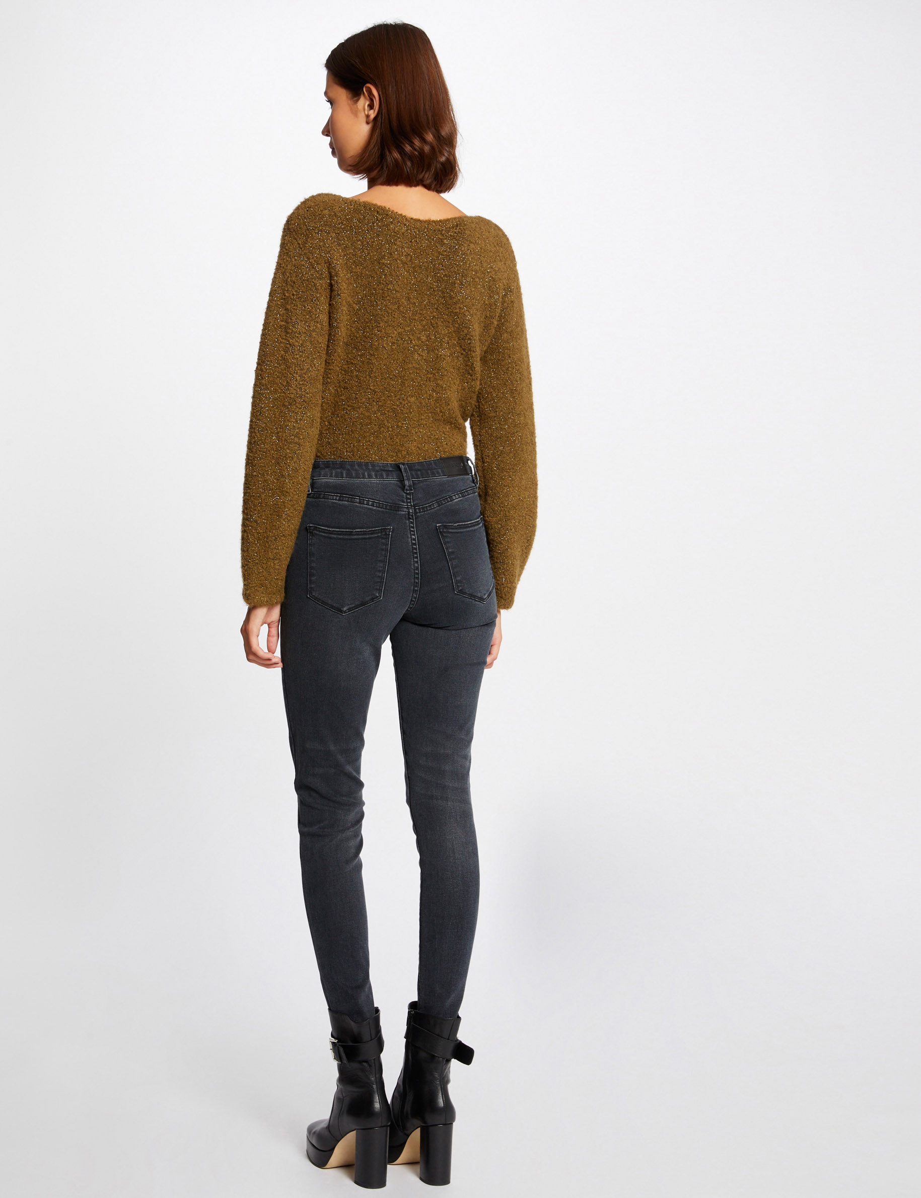 Long-sleeved jumper with V-neck mid-green ladies'