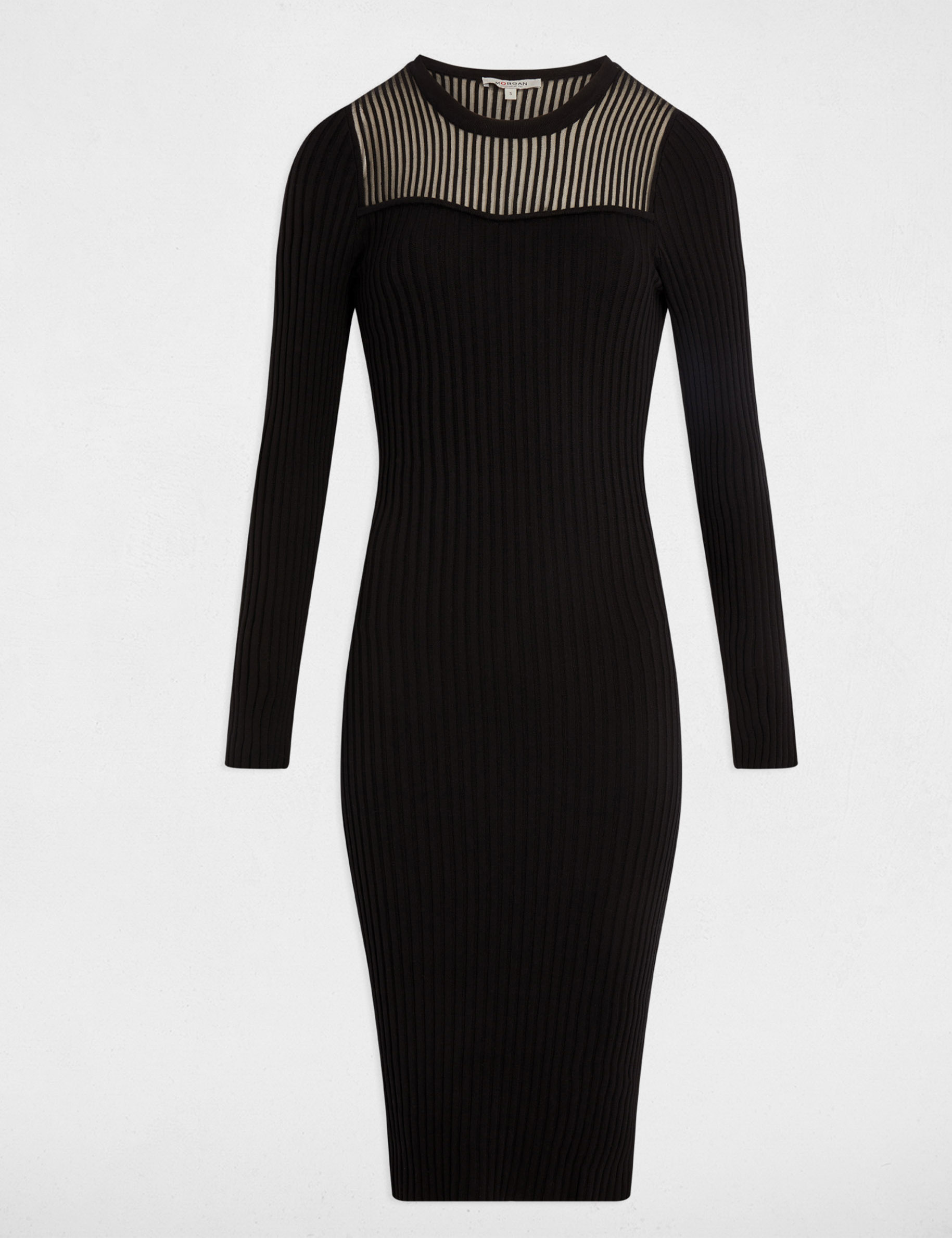 Robe longue ajourée noir femme