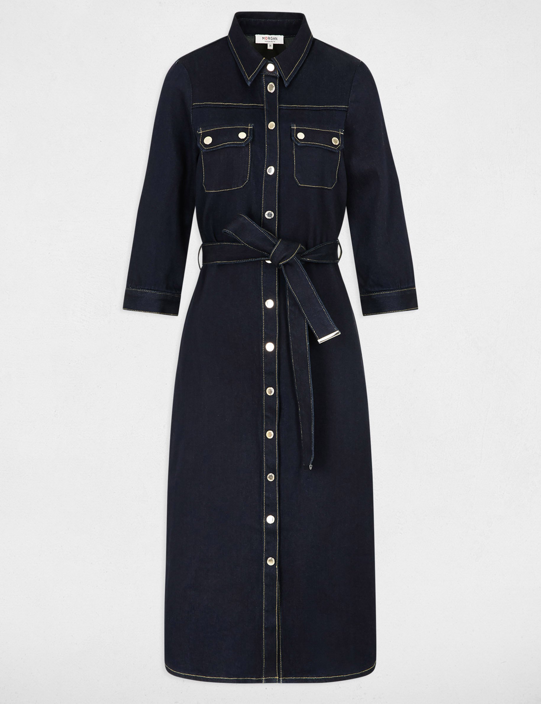 3/4 buttoned dress raw denim women