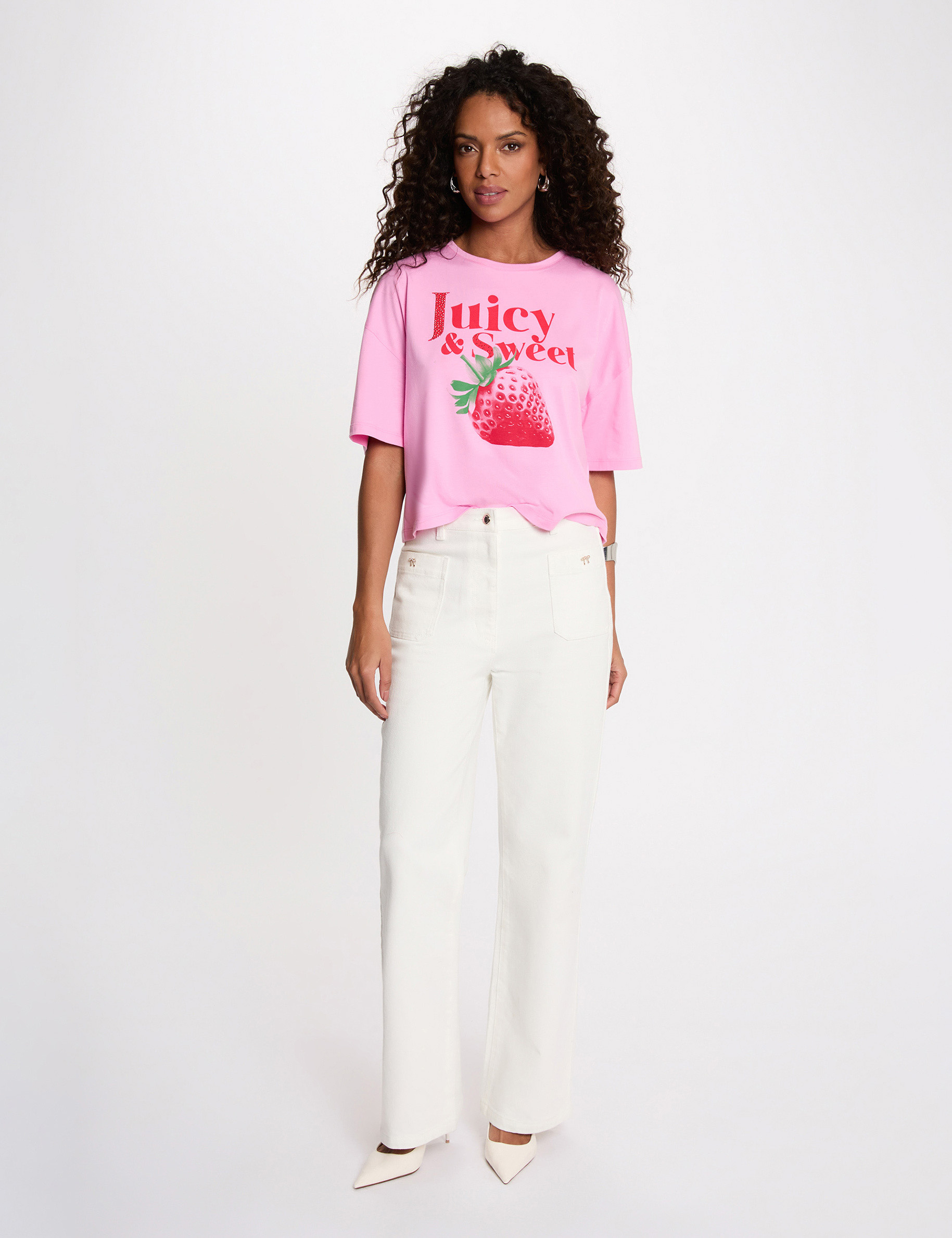 Cropped printed t-shirt pink women