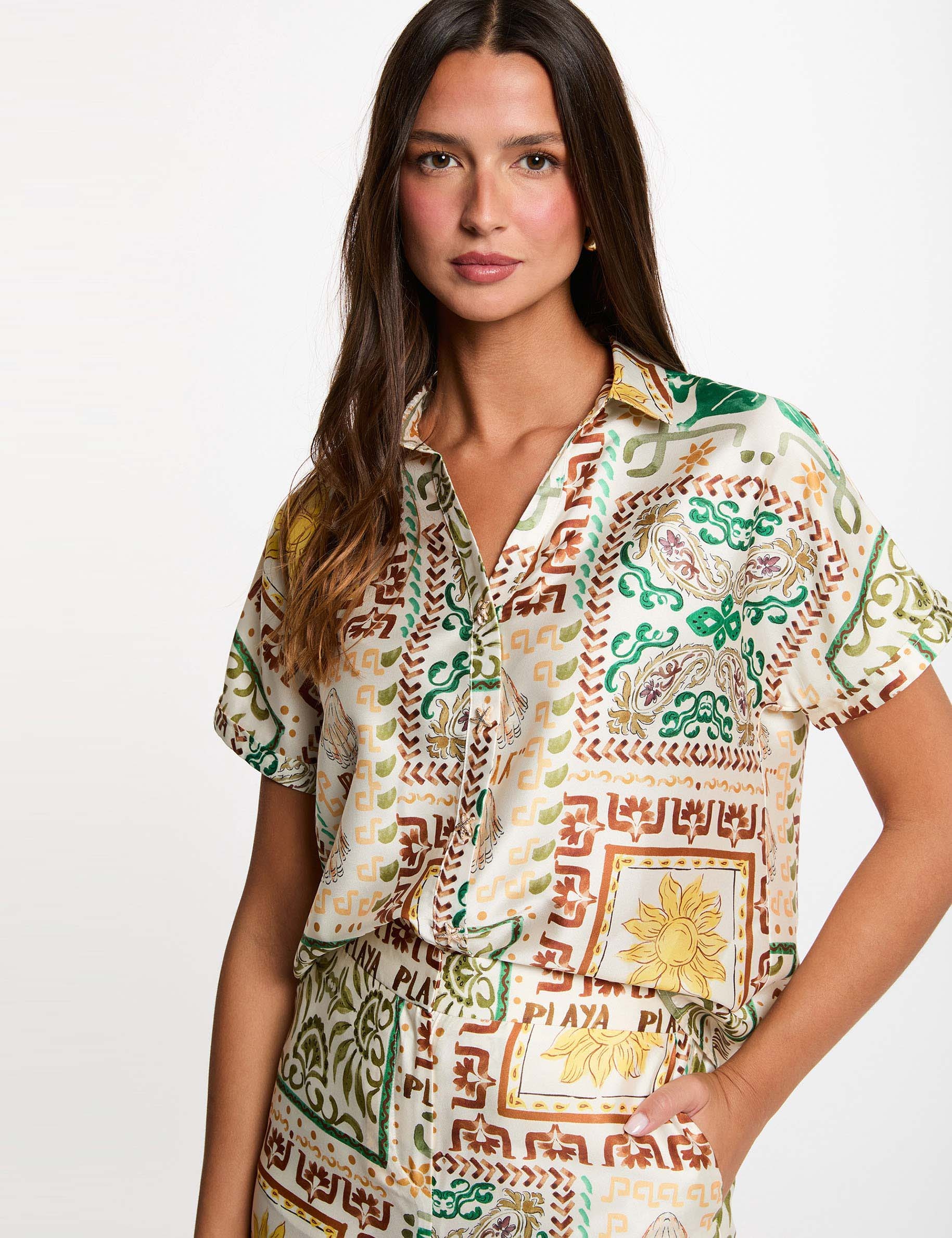 Satin printed shirt multicolor women