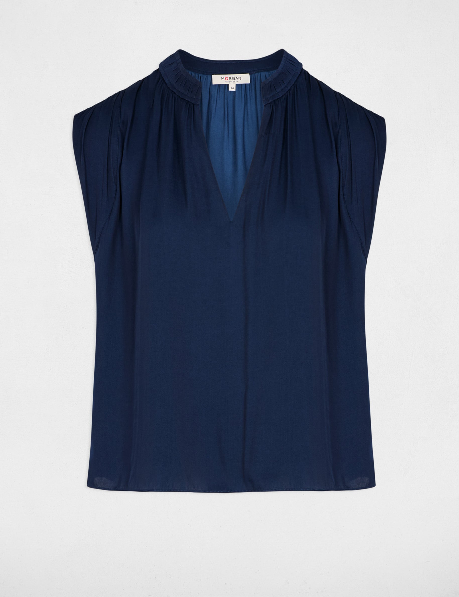 Satin short-sleeved blouse navy blue women