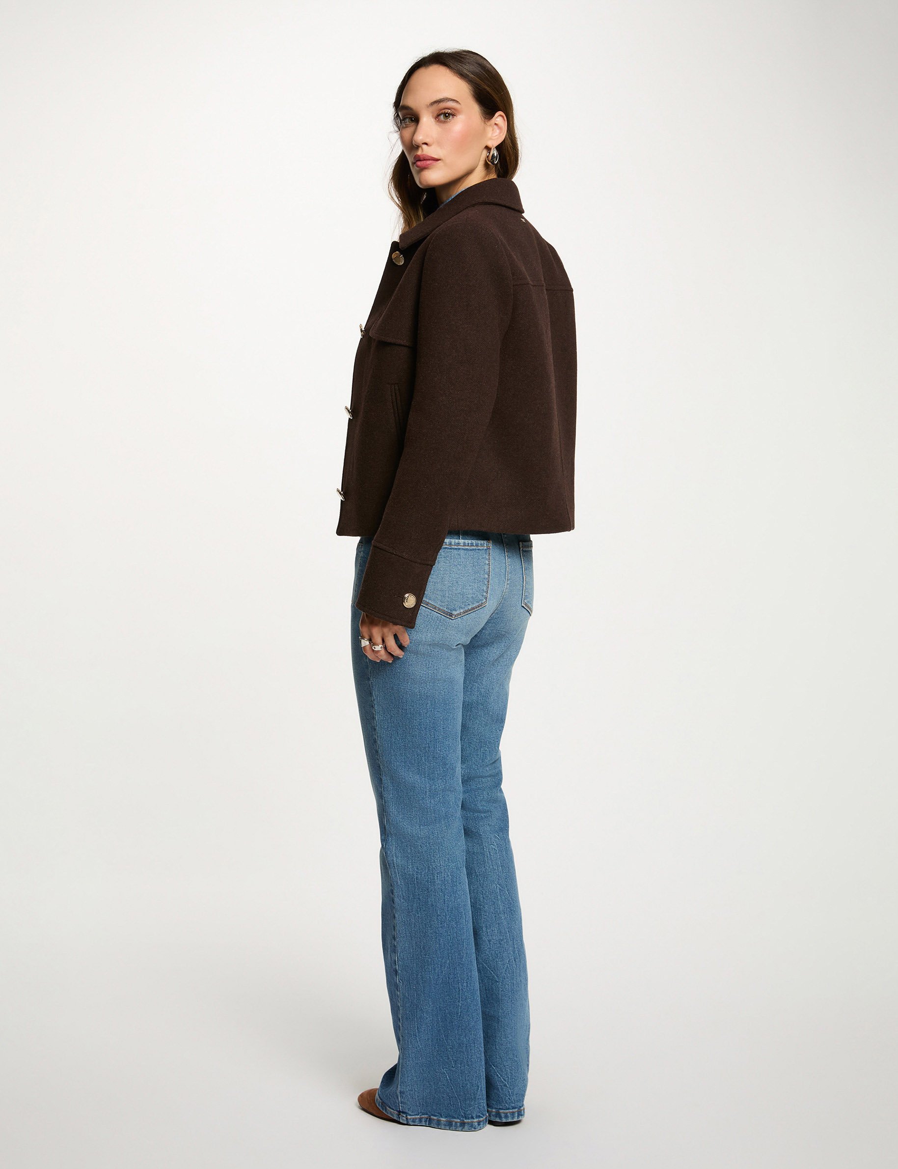 short buttoned coat dark brown women Short buttoned coat dark brown women