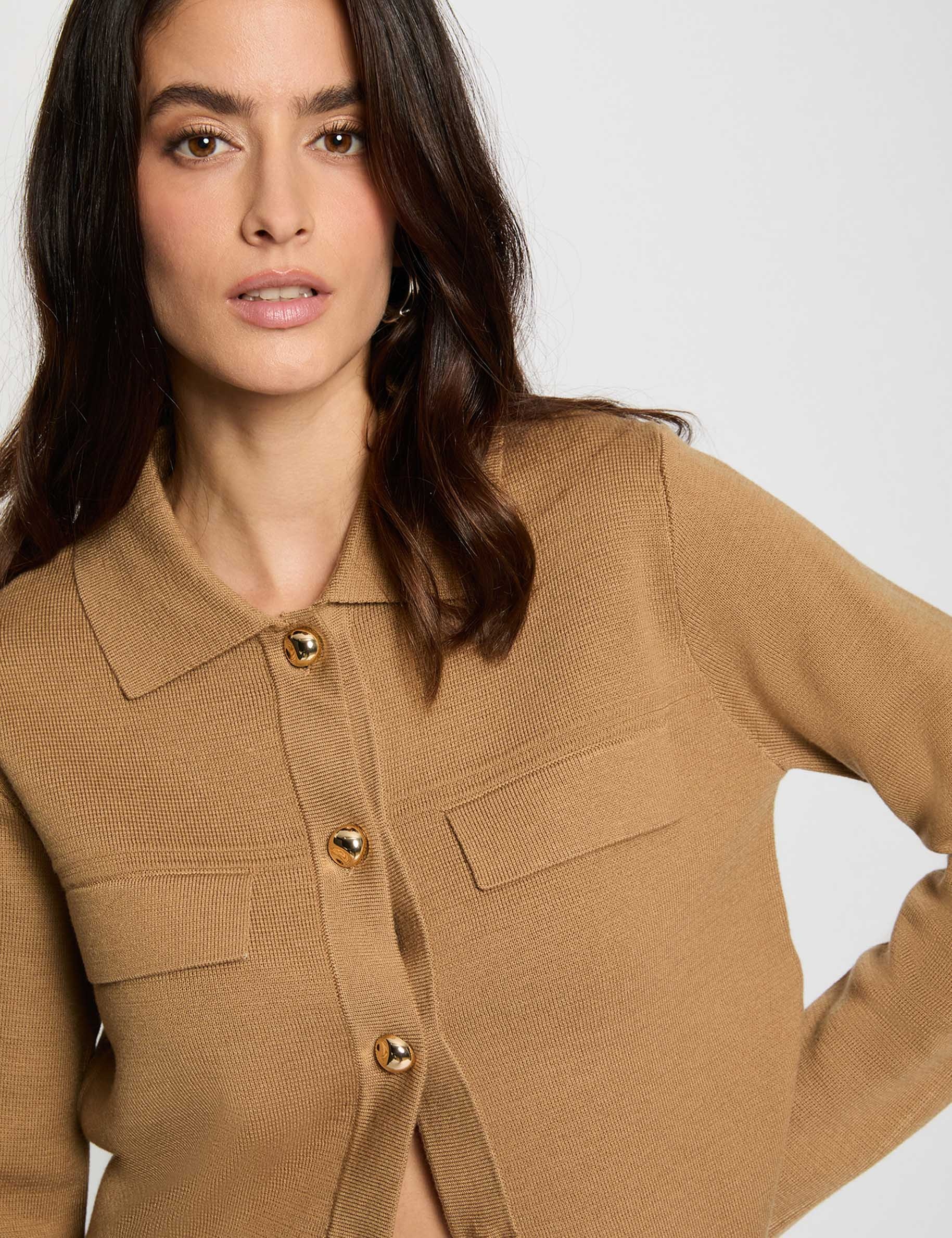 Long-sleeved cardigan camel women