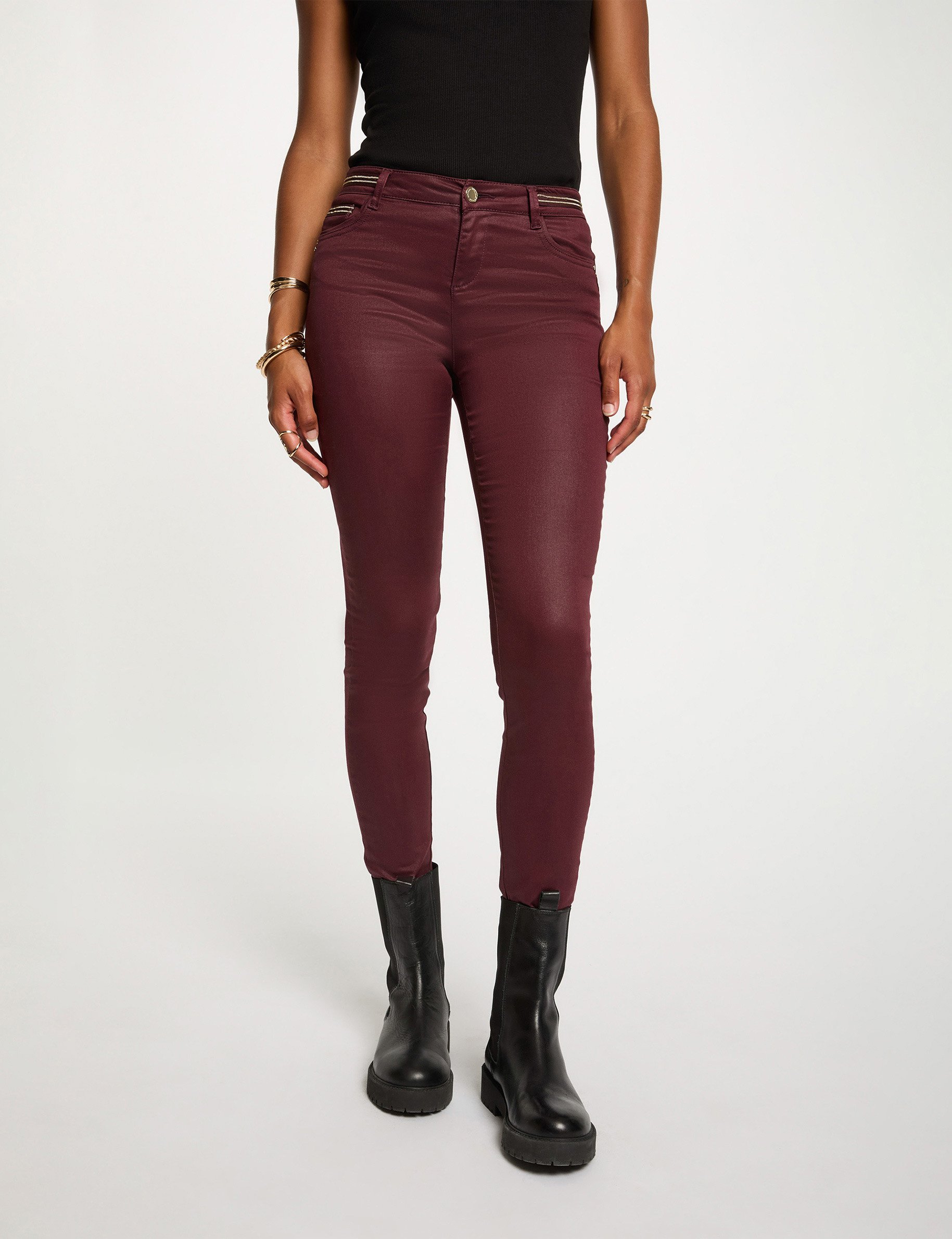 slim trousers with wet effect plum women Slim trousers with wet effect plum women