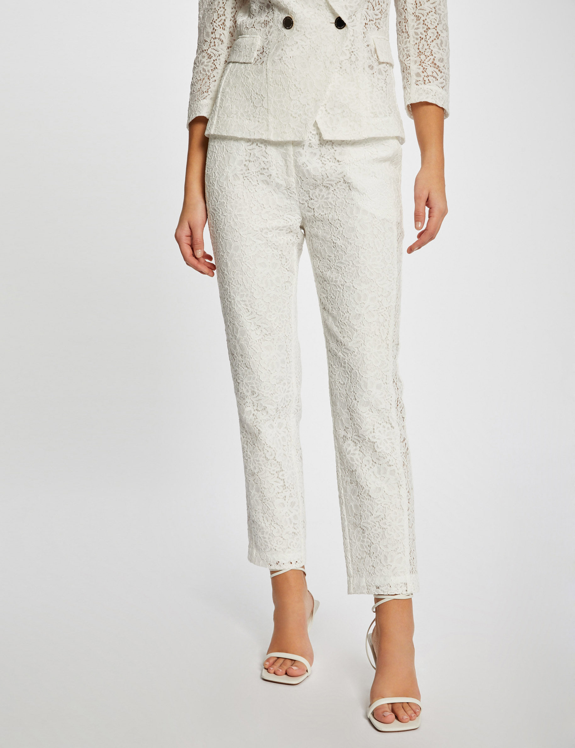 Laced straight trousers ecru ladies' Laced straight trousers ecru ladies'