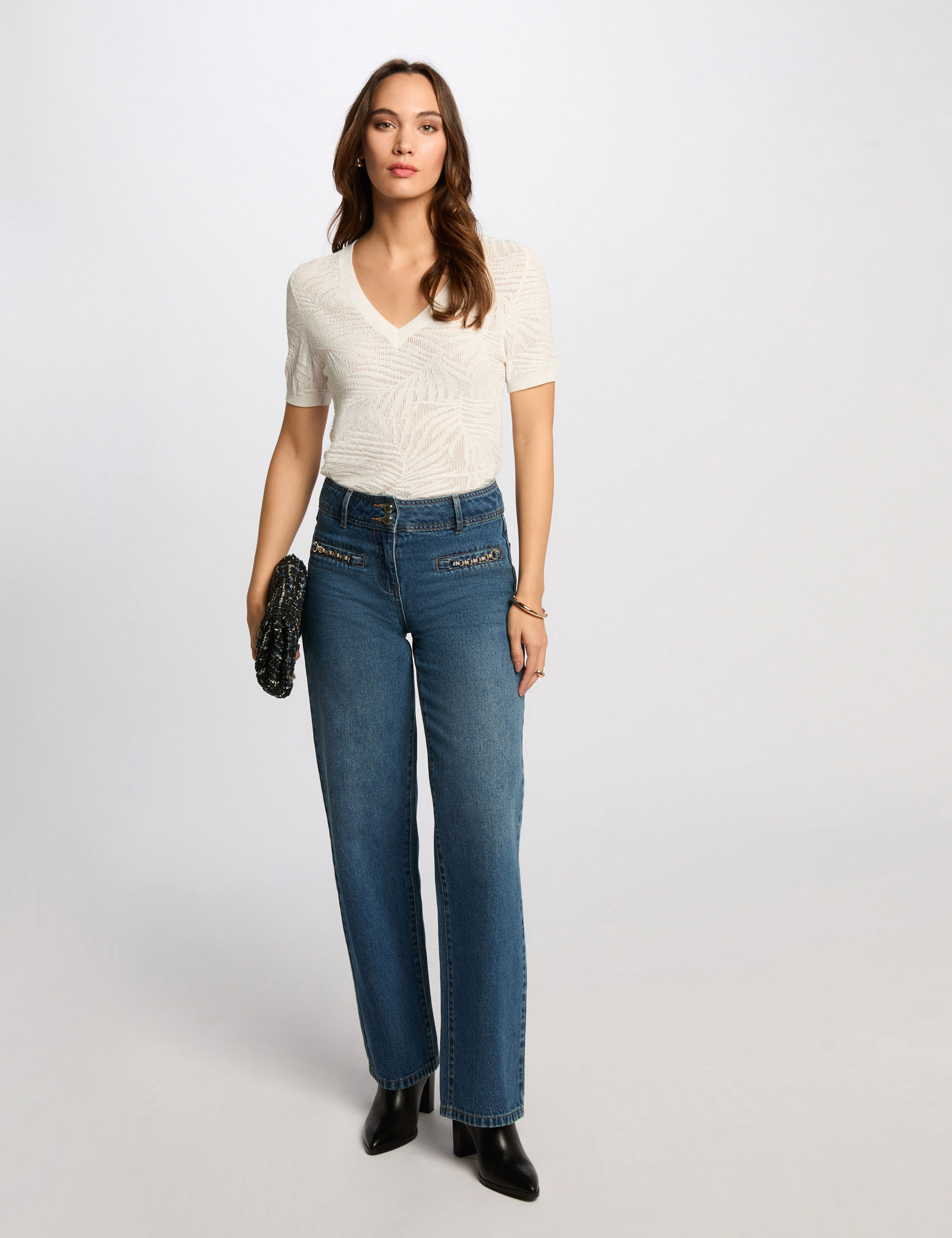 short sleeved openwork jumper white women Short-sleeved openwork jumper white women