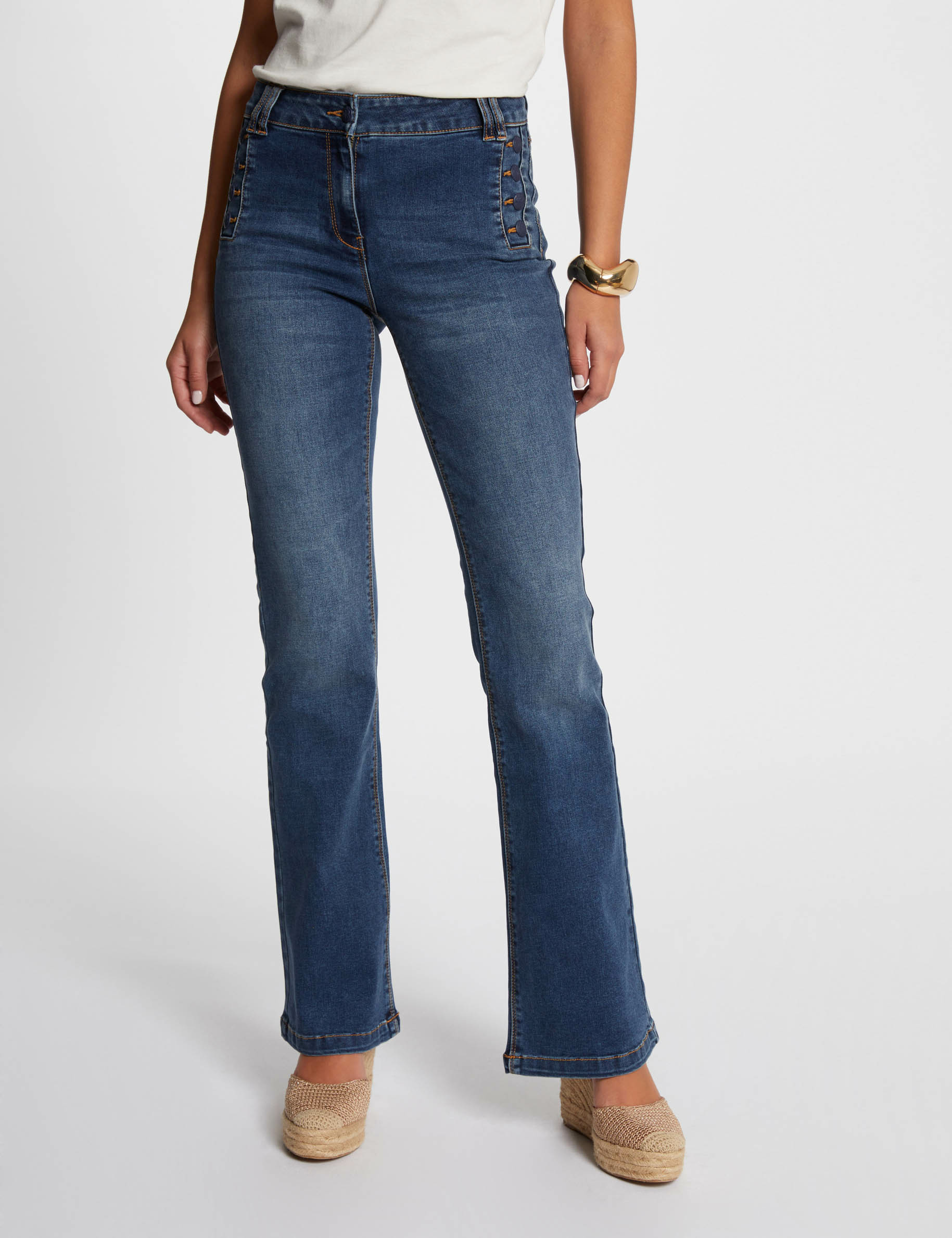 flare jeans with buttons stone wash denim women Flare jeans with buttons stone wash denim women