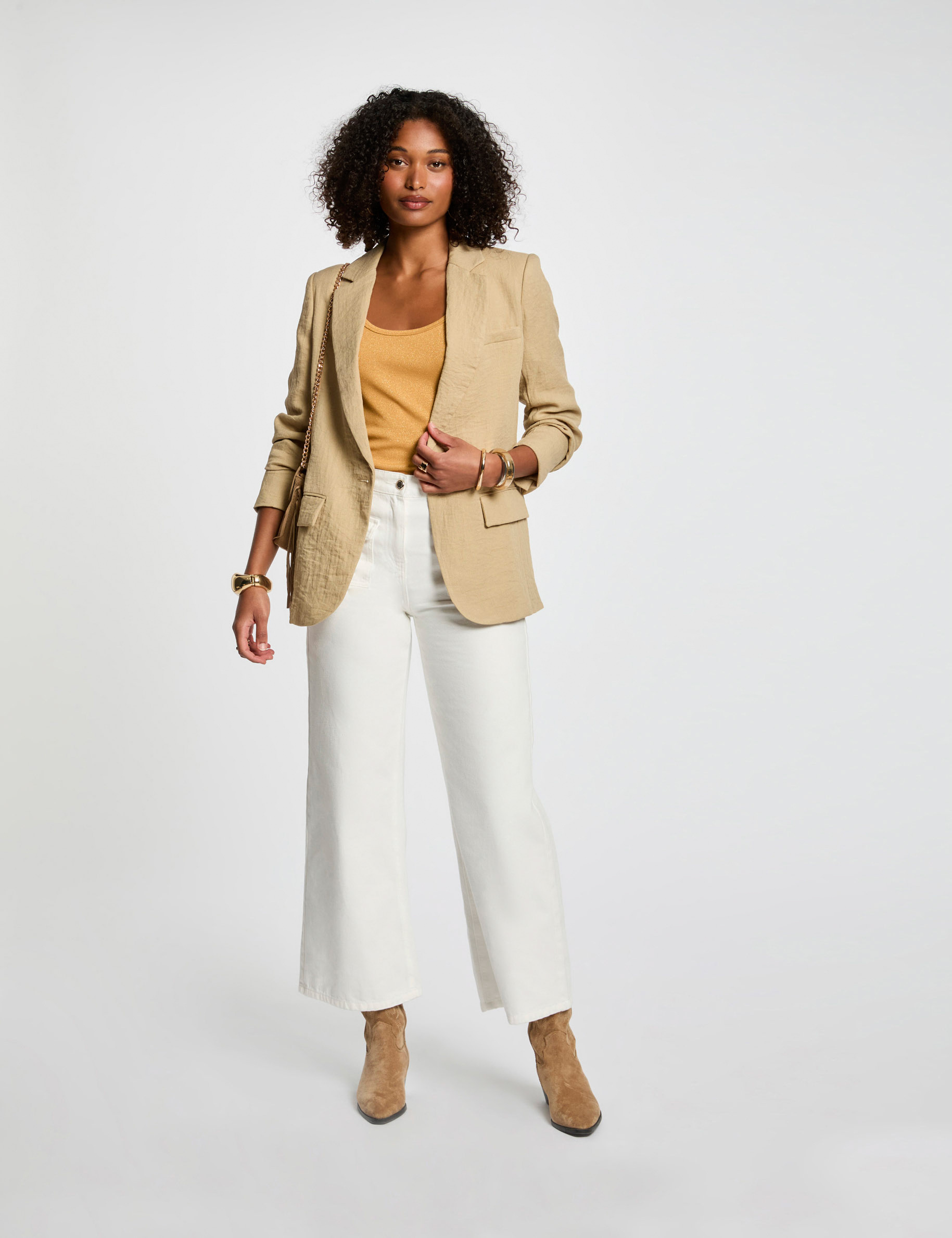 Loose short jacket beige women