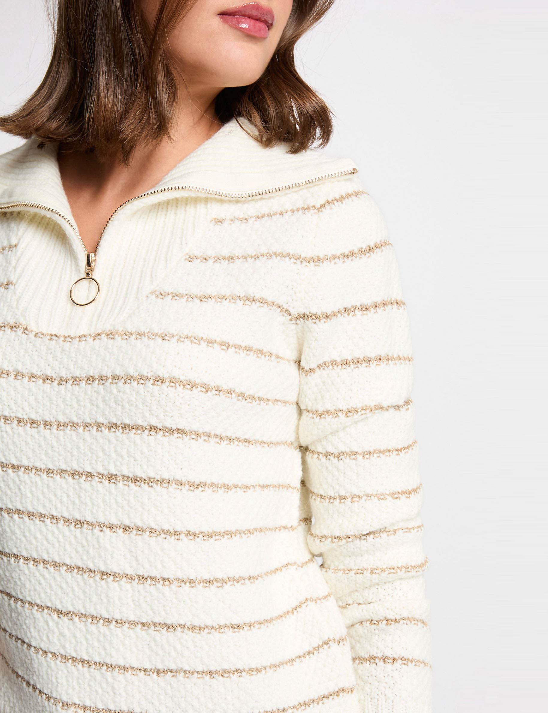 Sweater with a high neck zip fastening ivory women