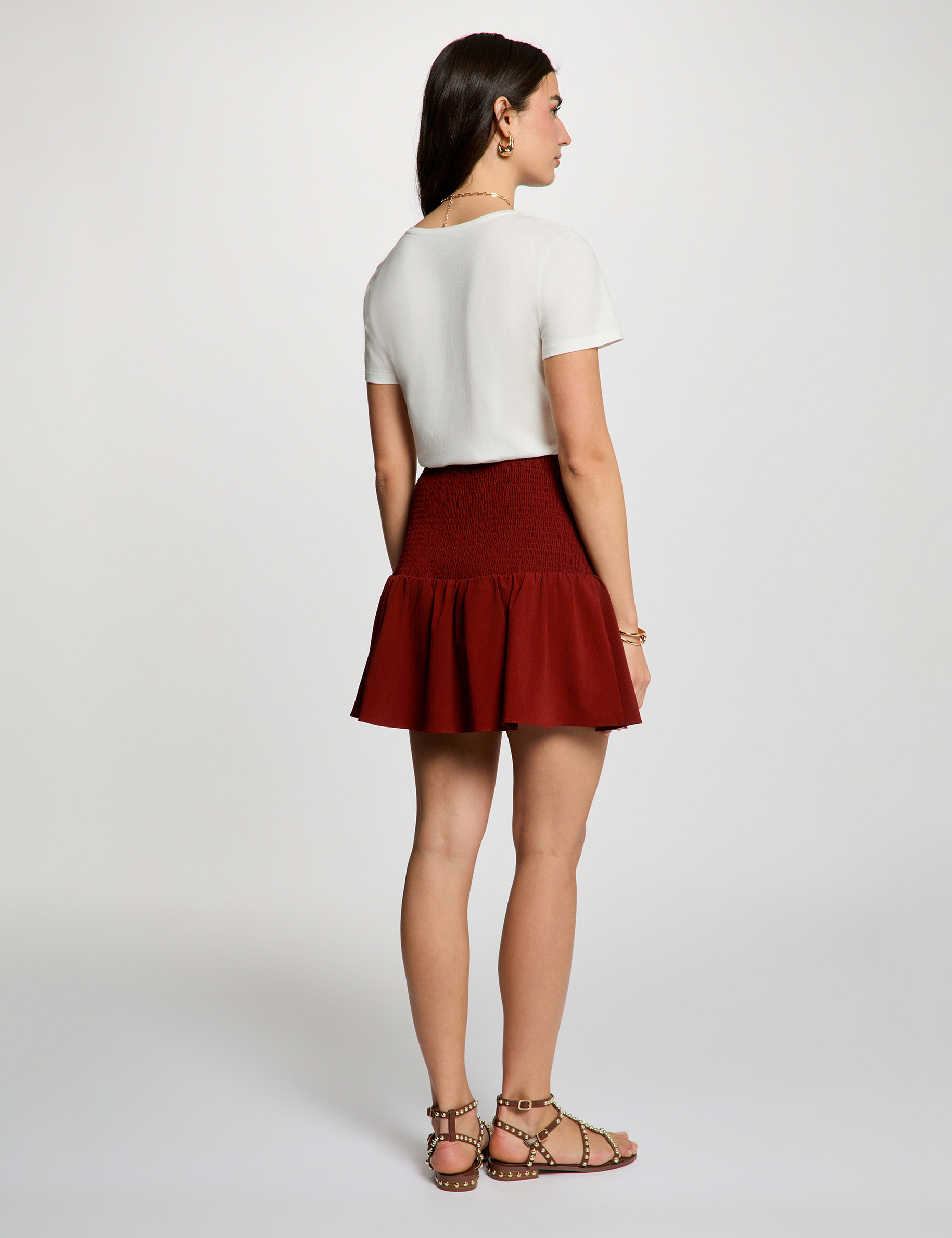 Fitted short skirt cognac brown women