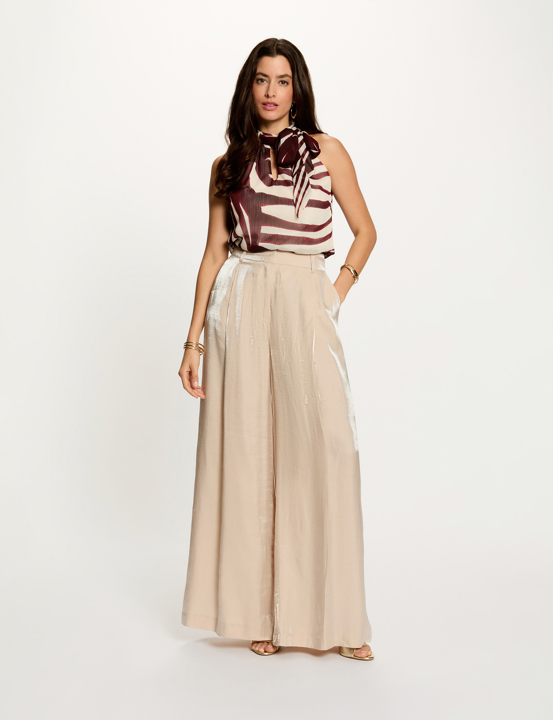 Pleated top with lavalli&egrave;re neck multicolor women