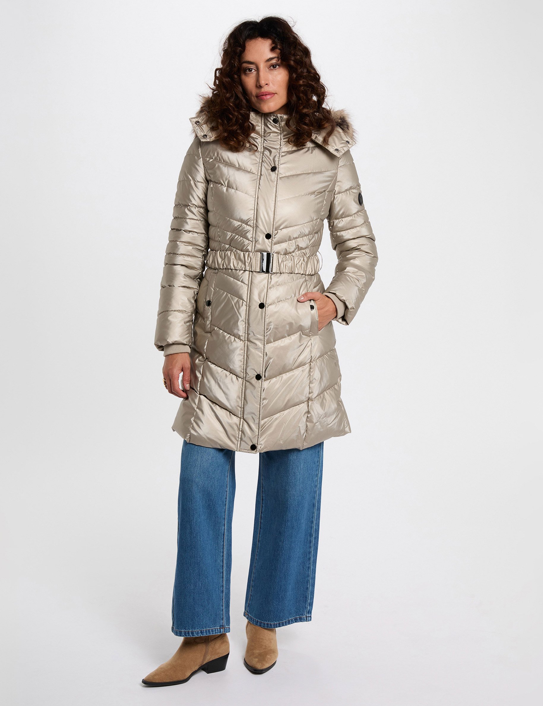 fitted mid length puffer jacket gold yellow women Fitted mid-length puffer jacket gold yellow women