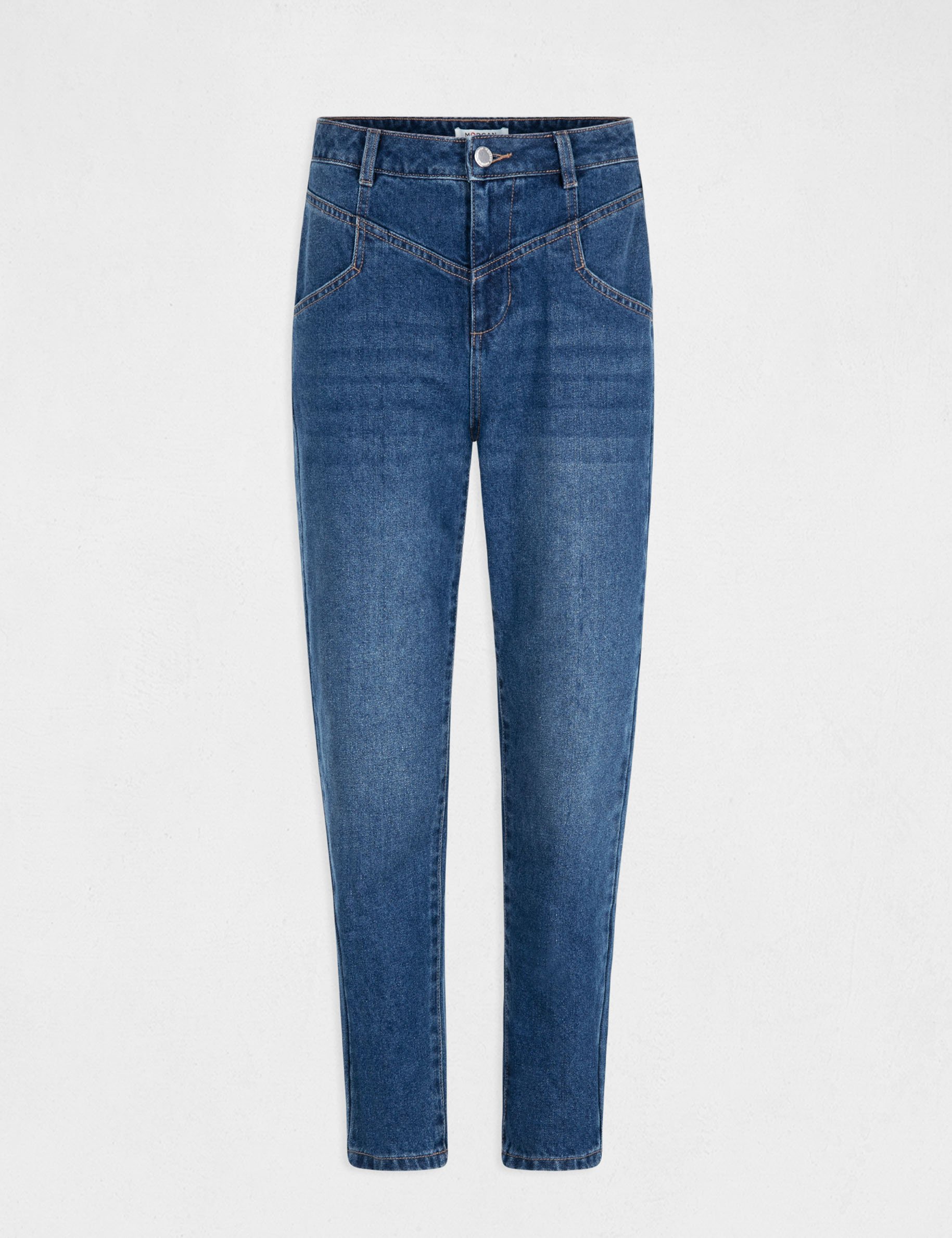 High-waisted cropped straight jeans stone denim ladies'