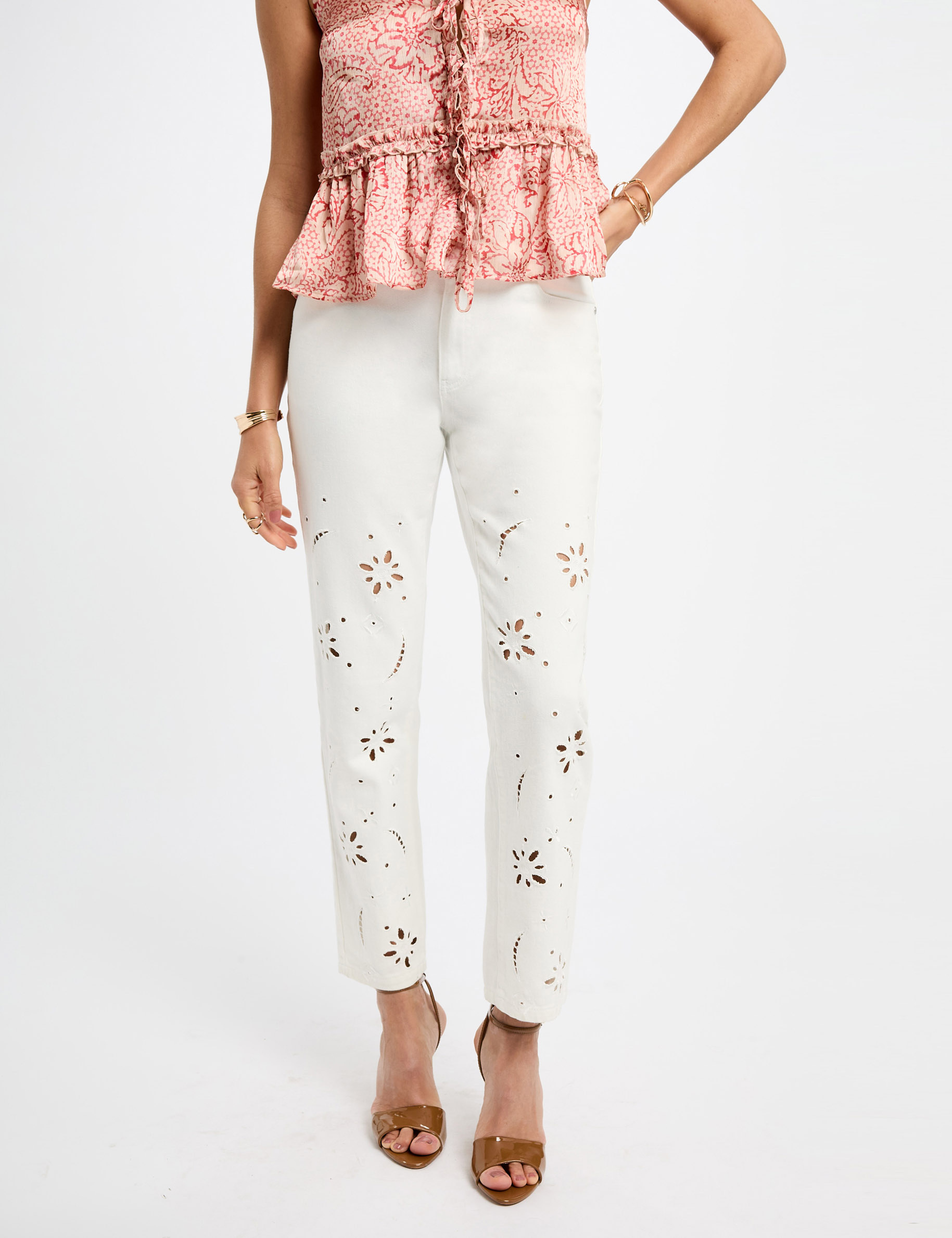 embroidered straight jeans white women Embroidered straight jeans white women
