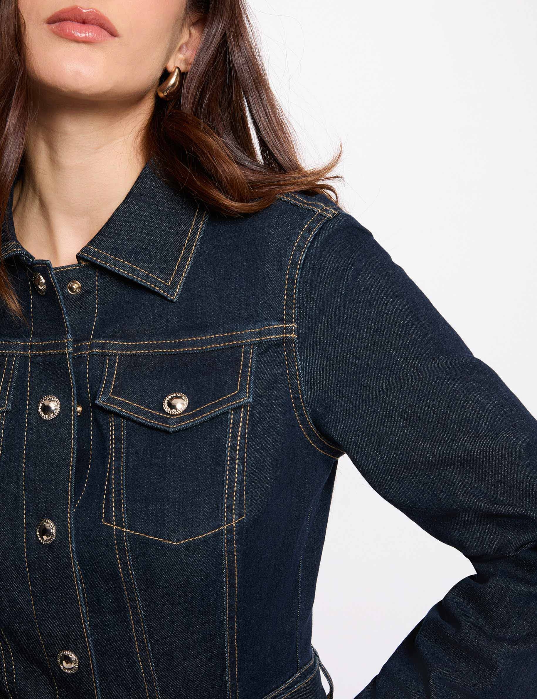 Wide-leg denim jumpsuit raw denim women
