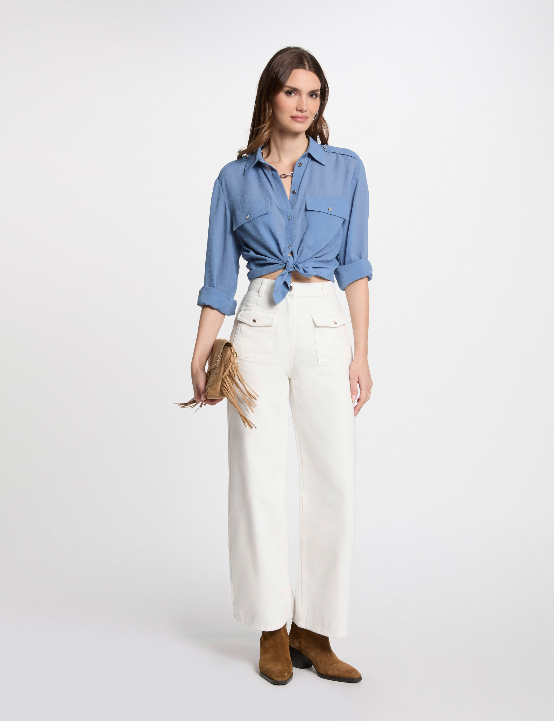 long sleeved shirt grey denim women Long-sleeved shirt grey denim women