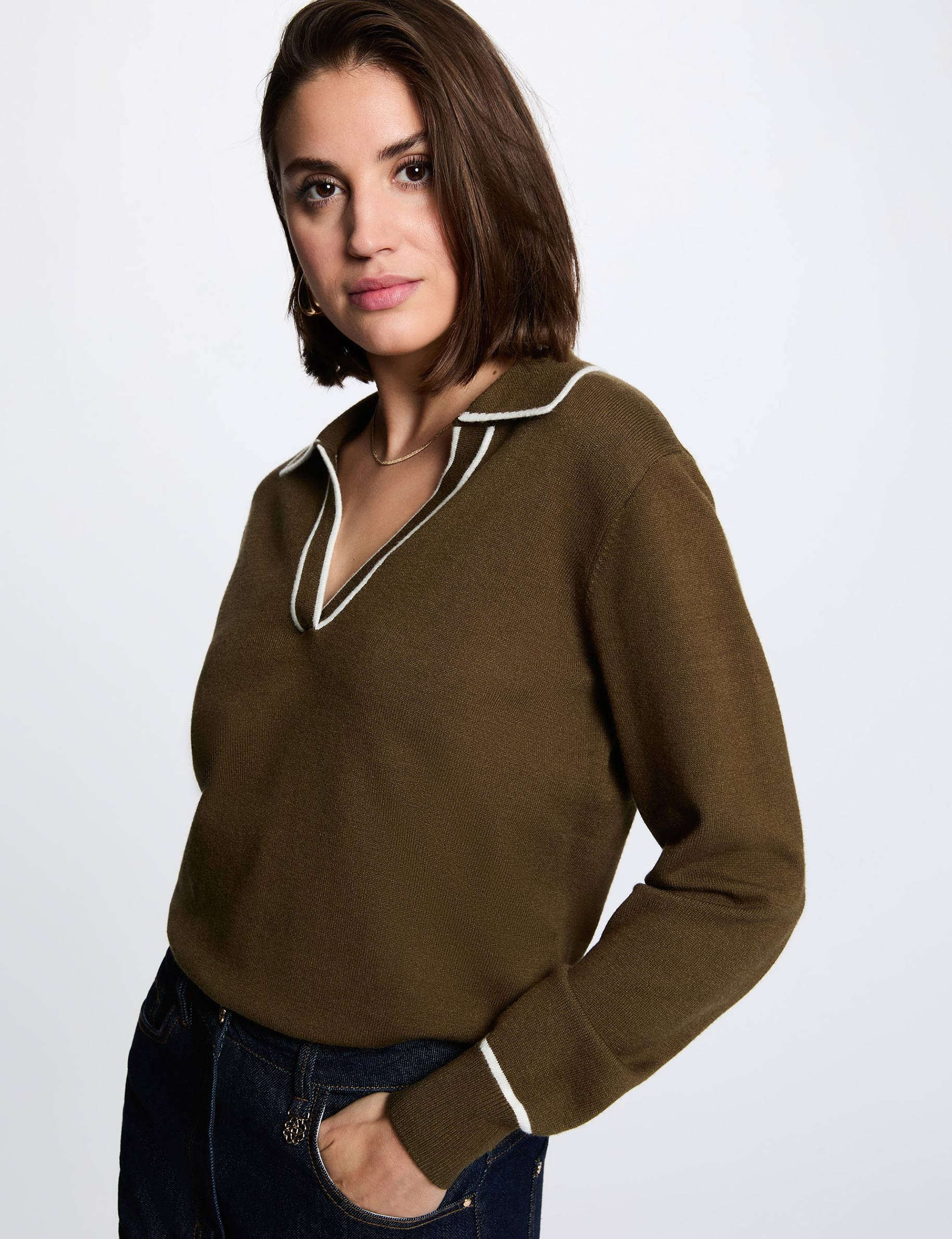 Polo neck jumper khaki green women