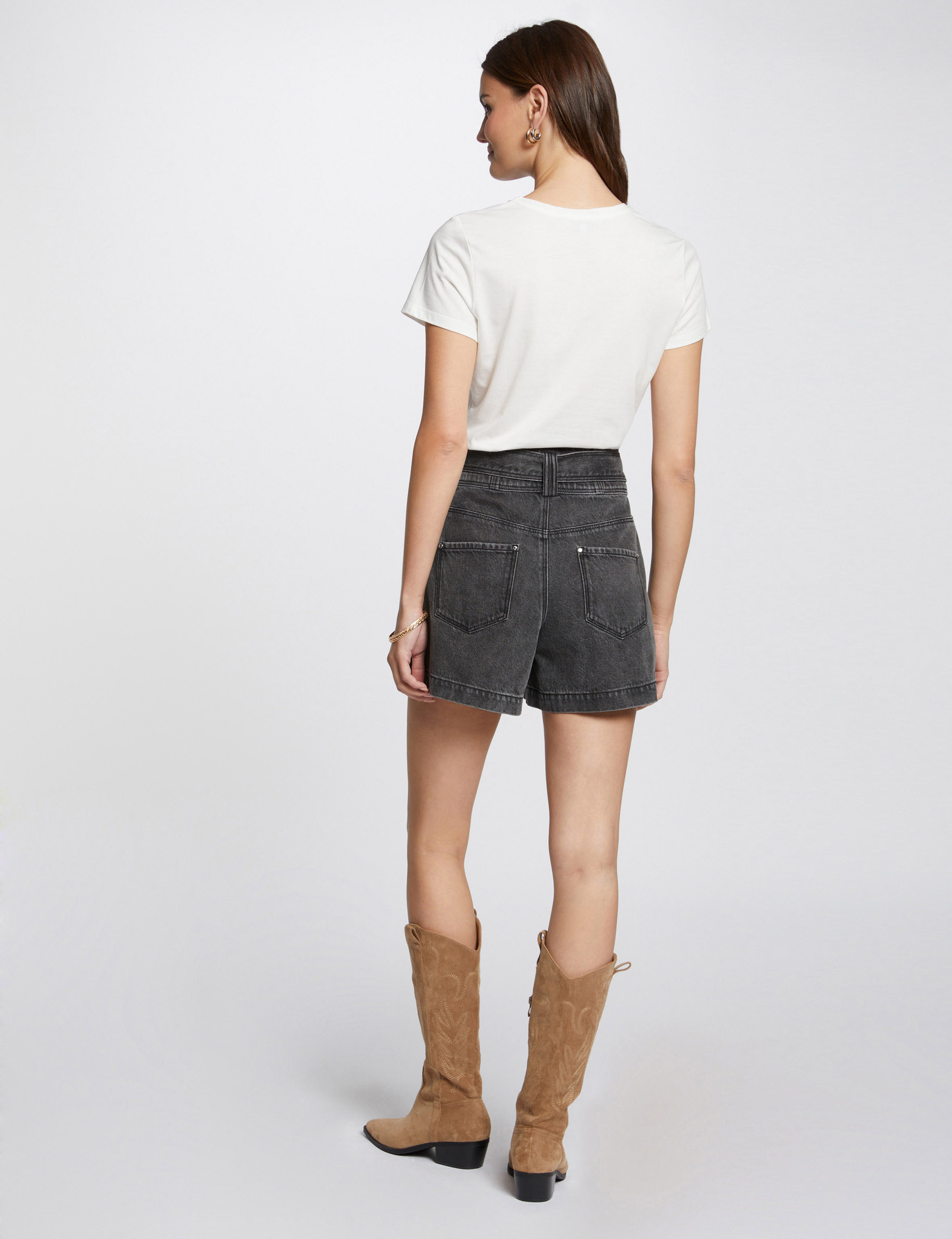 High-waisted denim shorts mid-grey ladies'