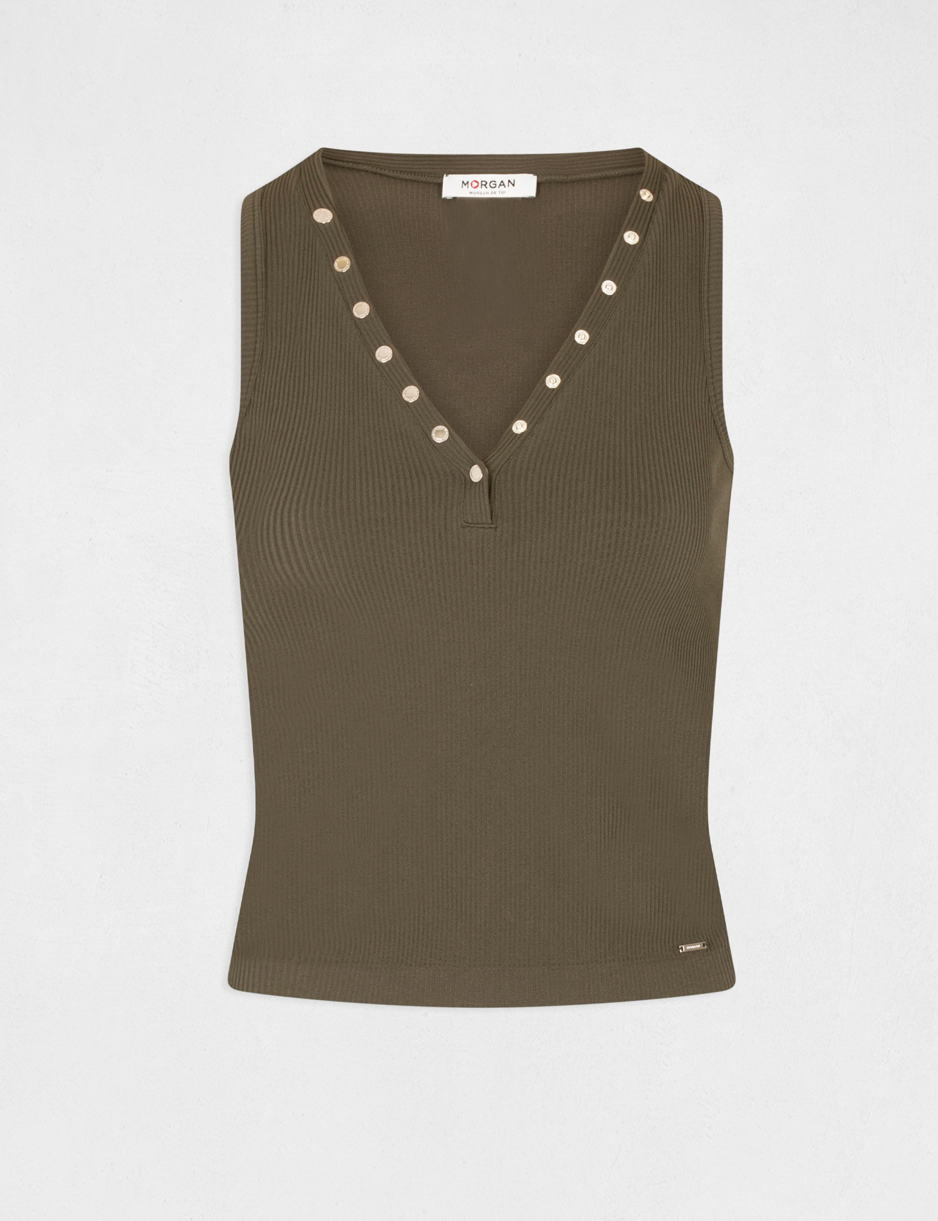 Ribbed vest top with wide straps khaki green ladies'