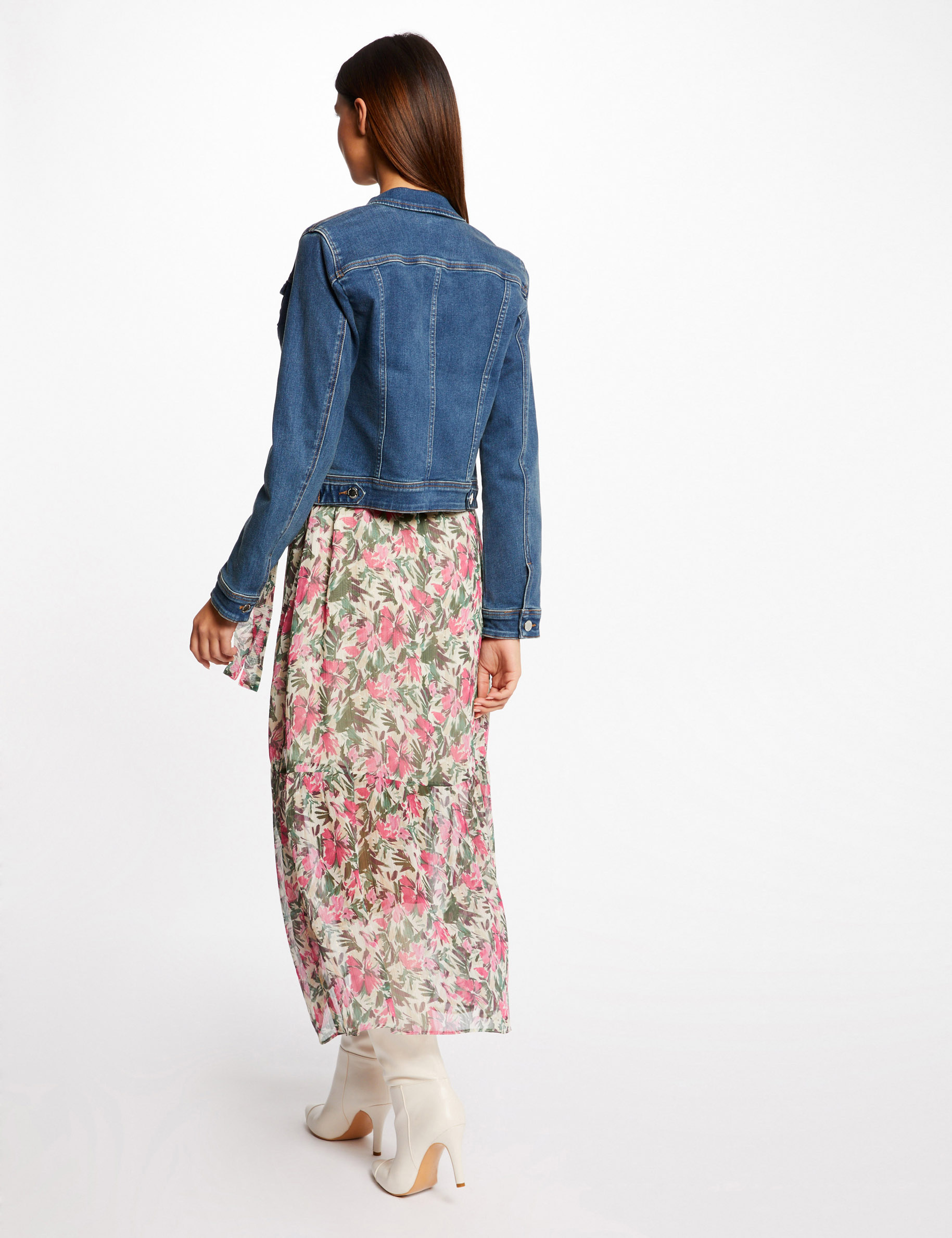 Straight buttoned denim jacket stone denim ladies' Straight buttoned denim jacket stone denim ladies'