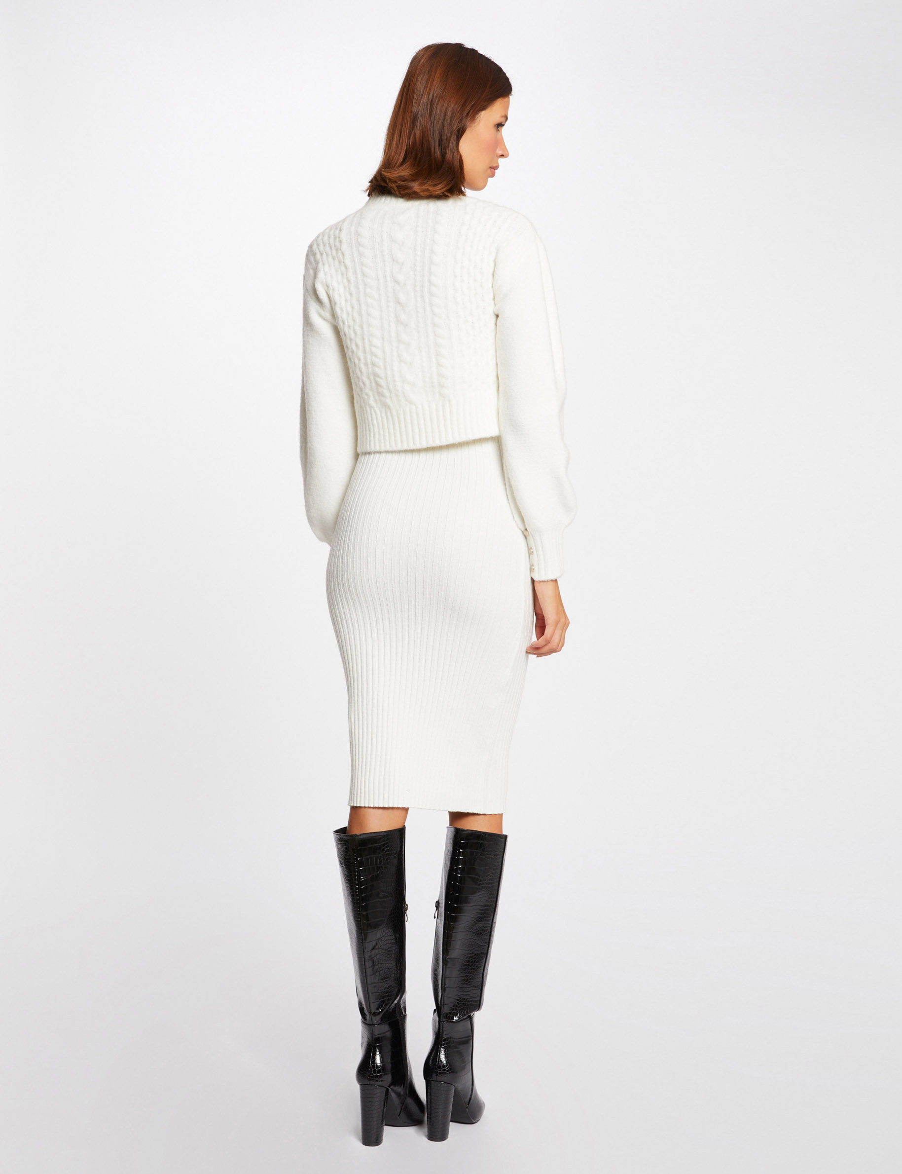 Fitted jumper dress with 2 en 1 effect ecru ladies'