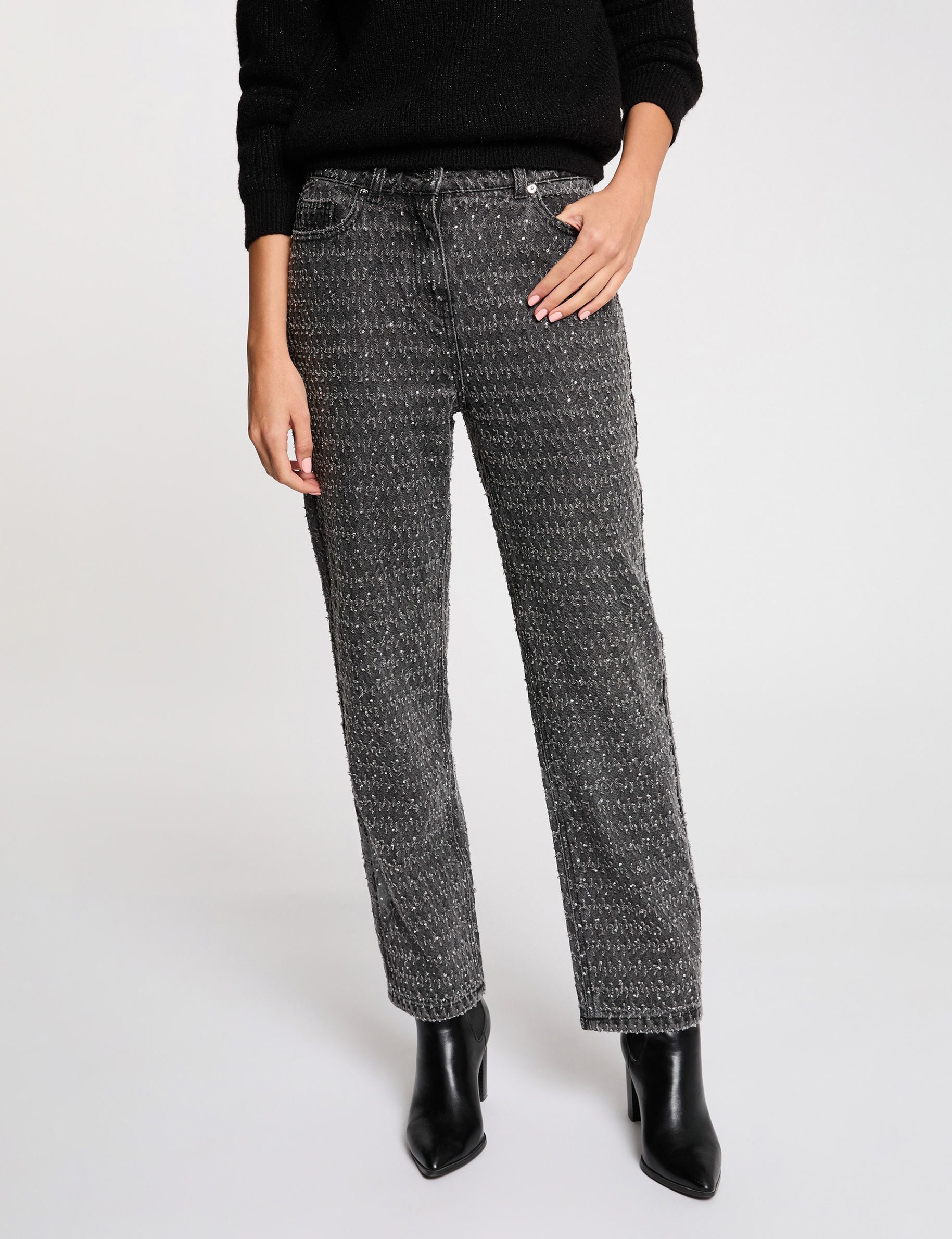 High-waisted mom jeans mid-grey women