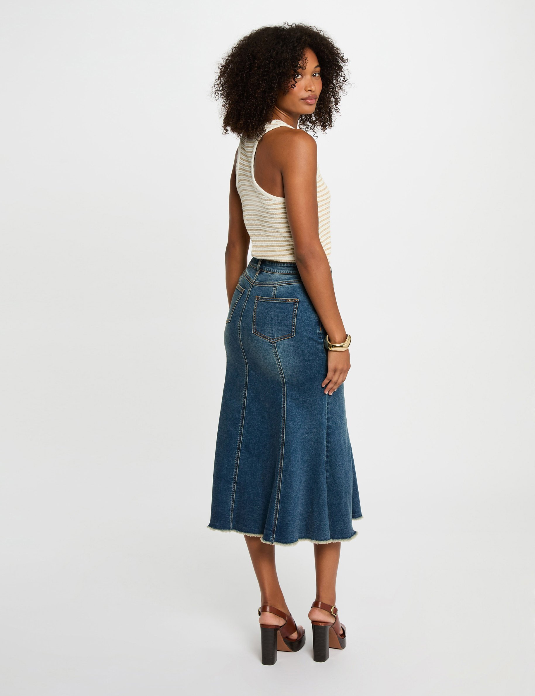 midi fitted denim skirt stone wash denim women Midi fitted denim skirt stone wash denim women