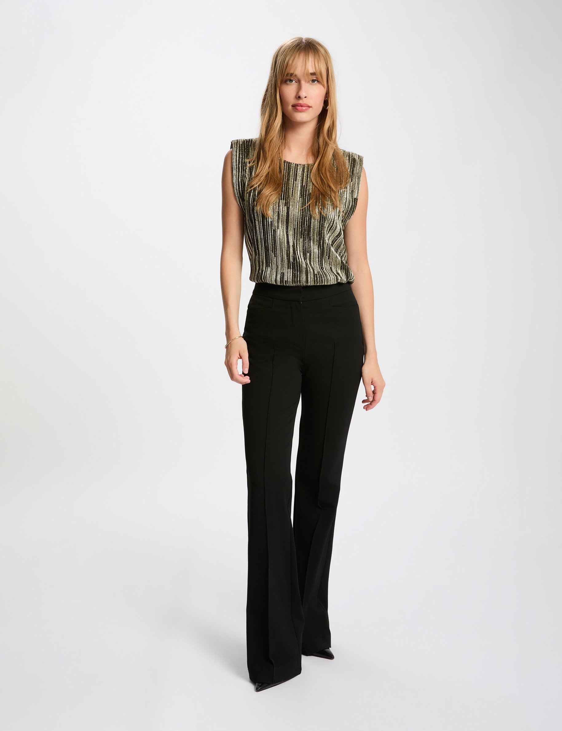 Pleated sleeveless top gold yellow women