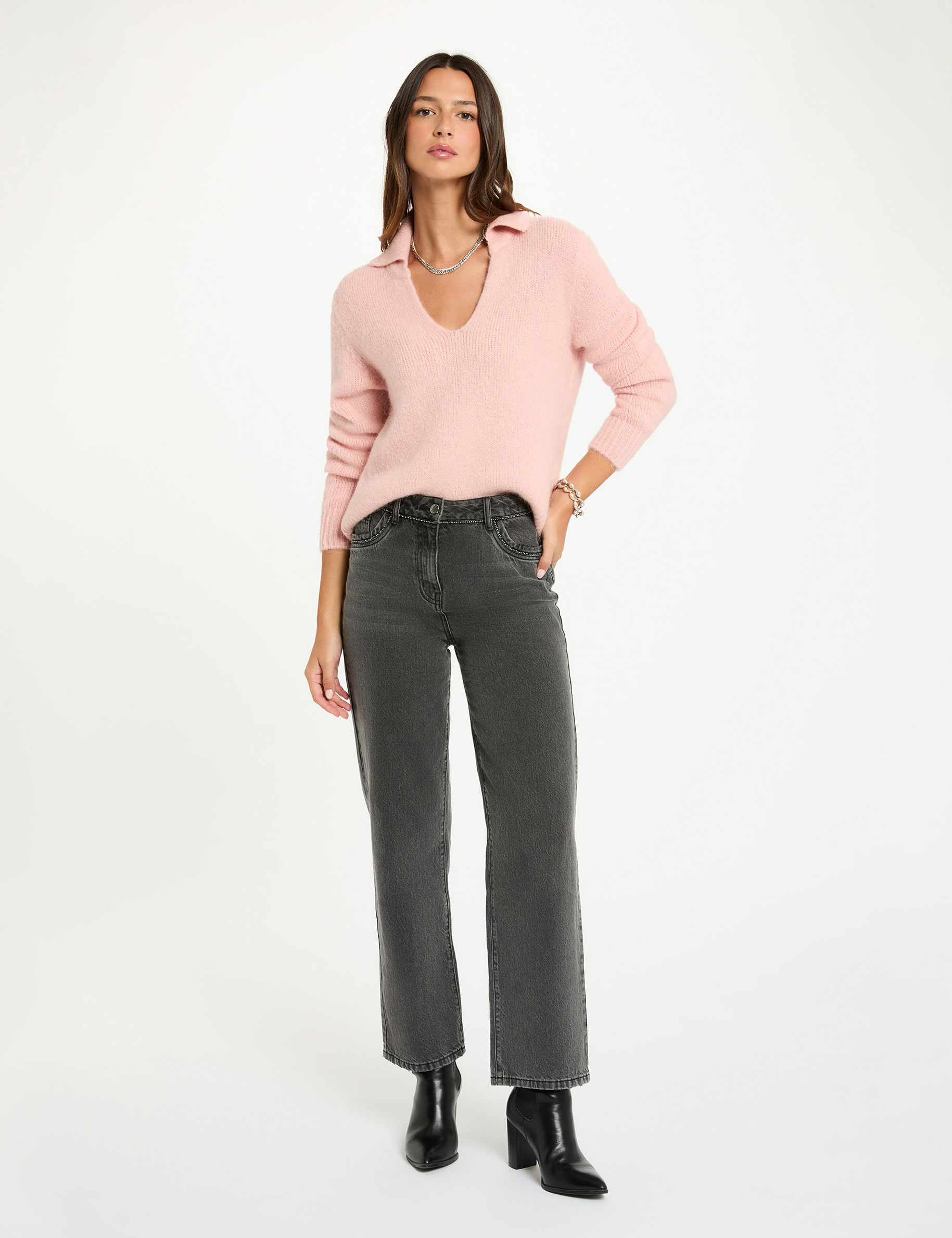 polo neck sweater powdered pink women Polo neck sweater powdered pink women