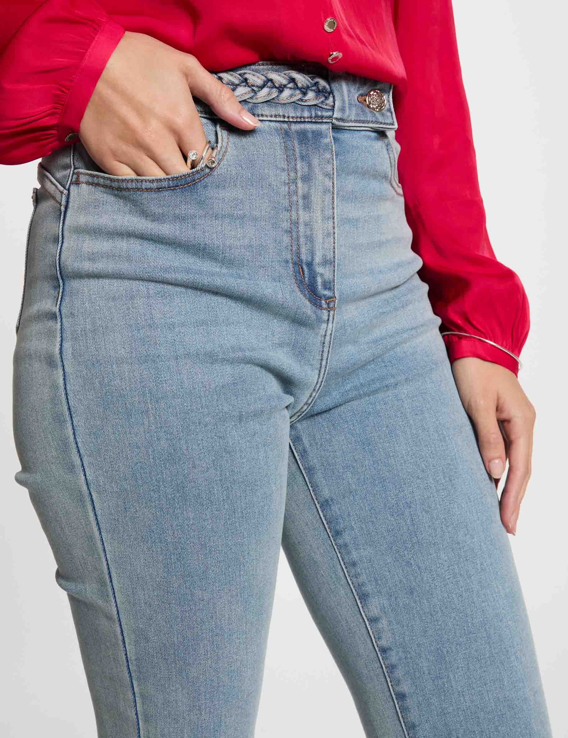 straight jeans with braided details bleach denim women Straight jeans with braided details bleach denim women