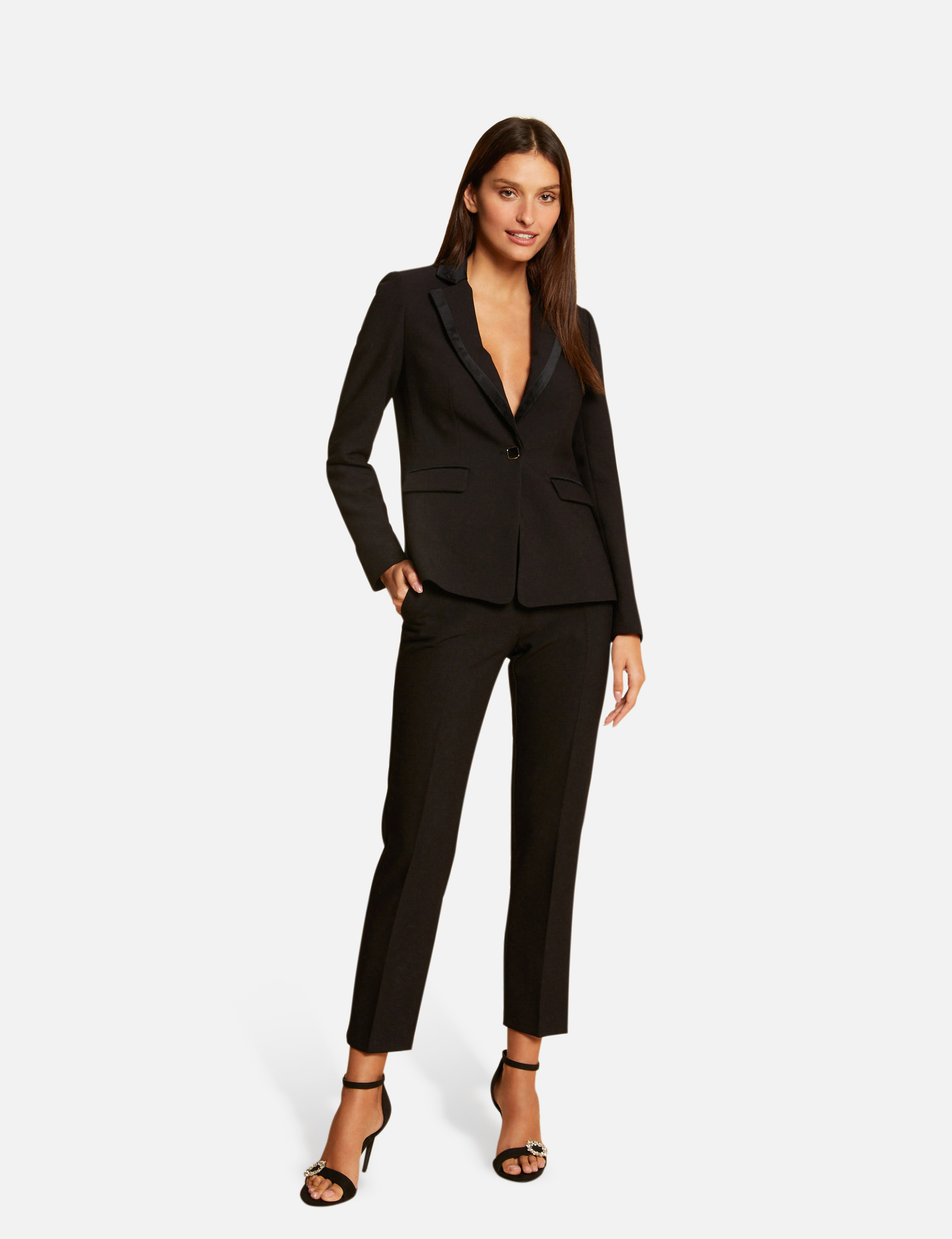 Waisted blazer with velvet details black ladies'