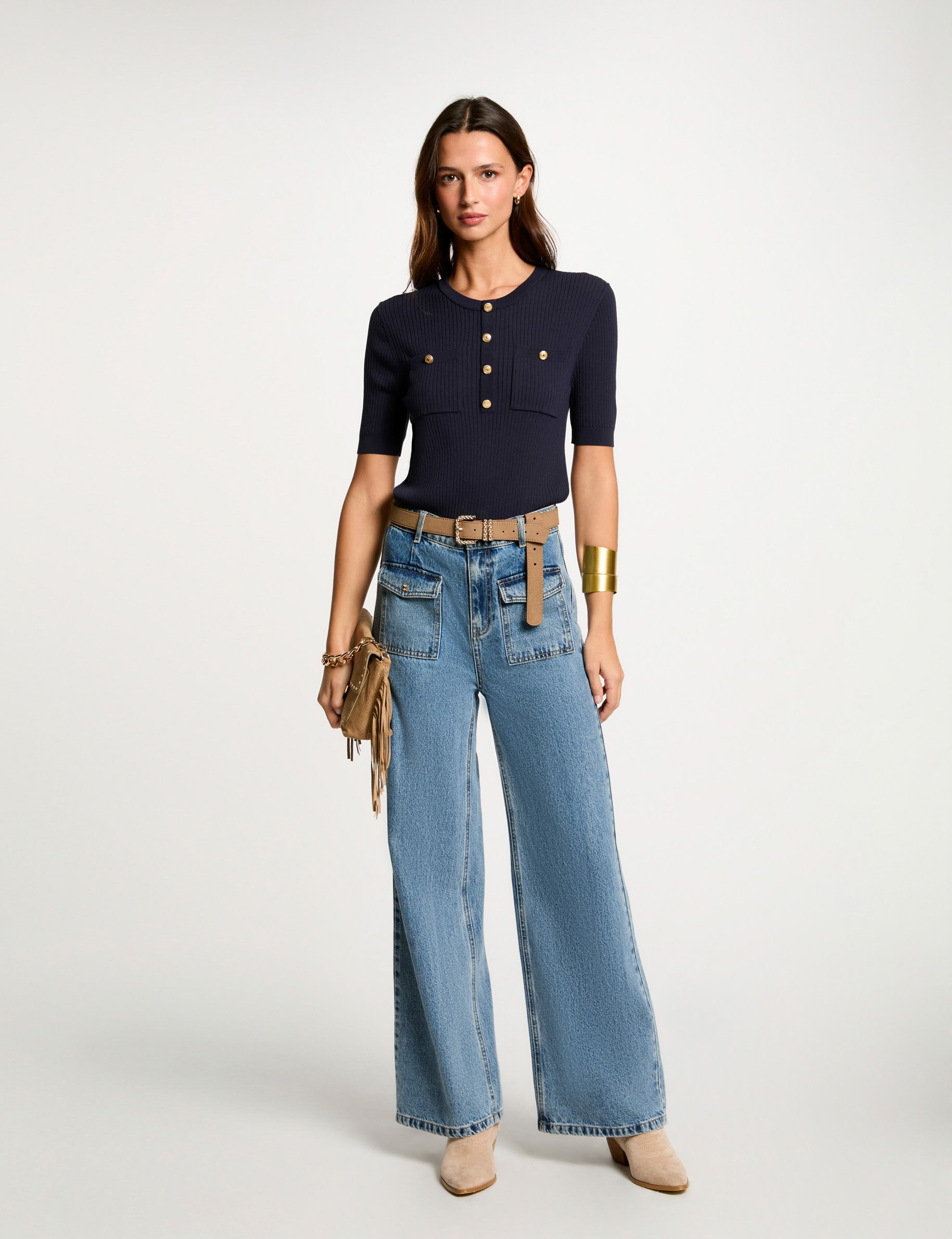 pull manches courtes col rond bleu marine femme Pull manches courtes col rond bleu marine femme