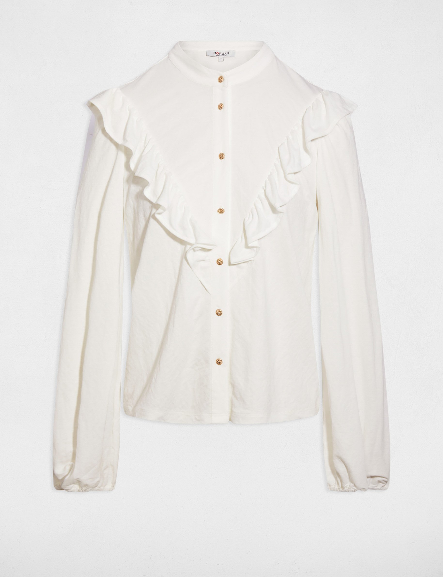Pleated buttoned t-shirt white women