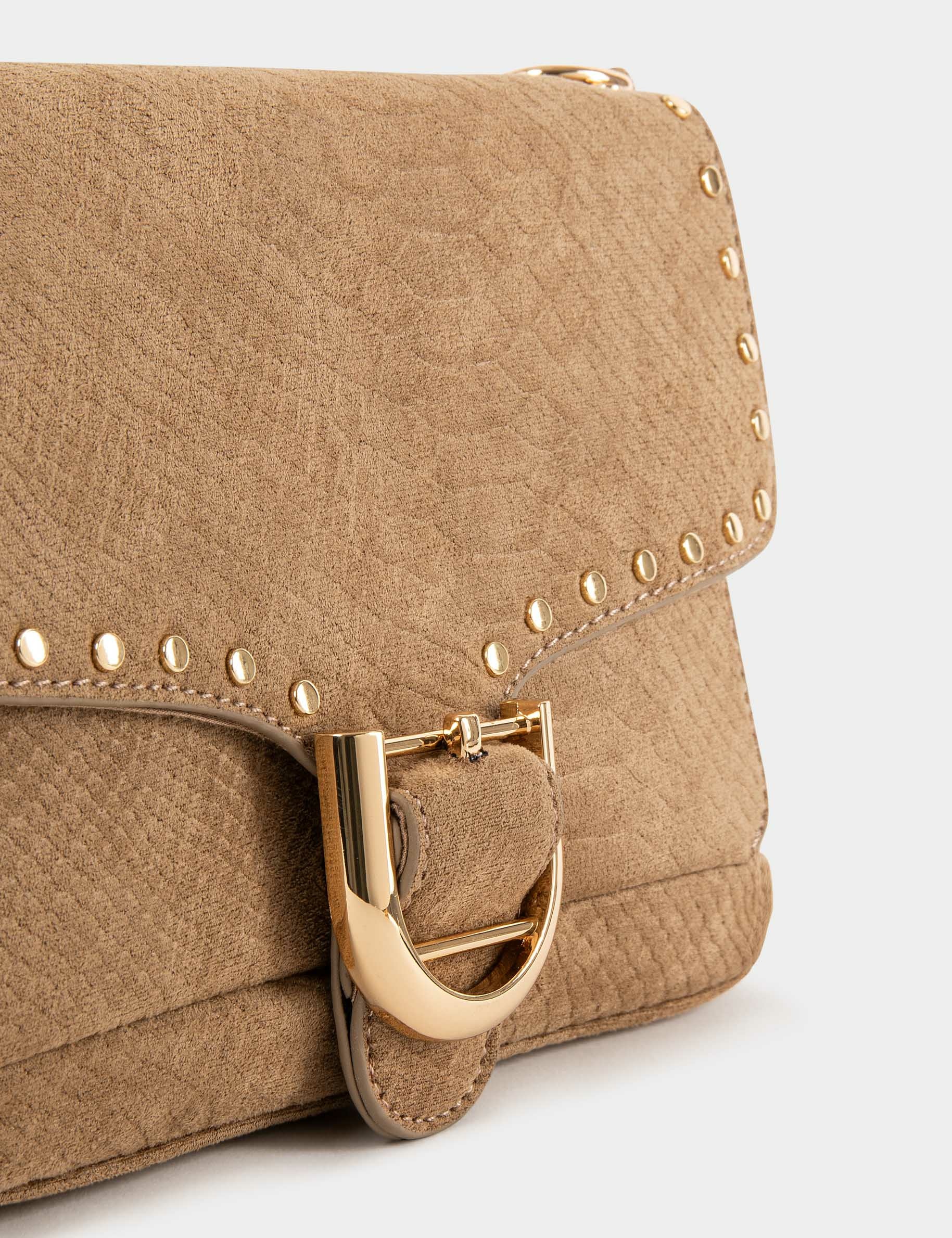 bag with croc effect fringes and studs sand women Bag with croc effect fringes and studs sand women