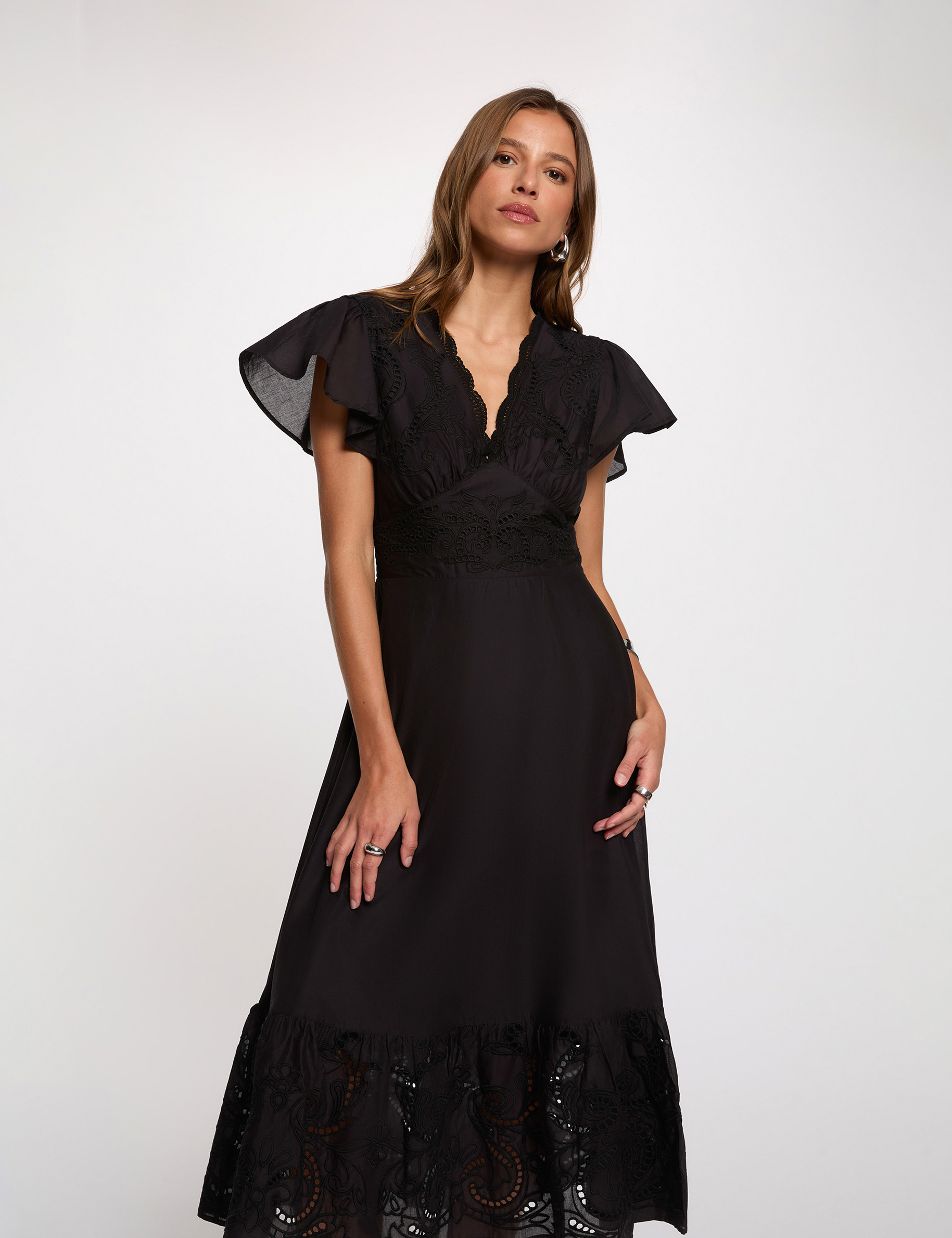 Long dress with embroidery black women