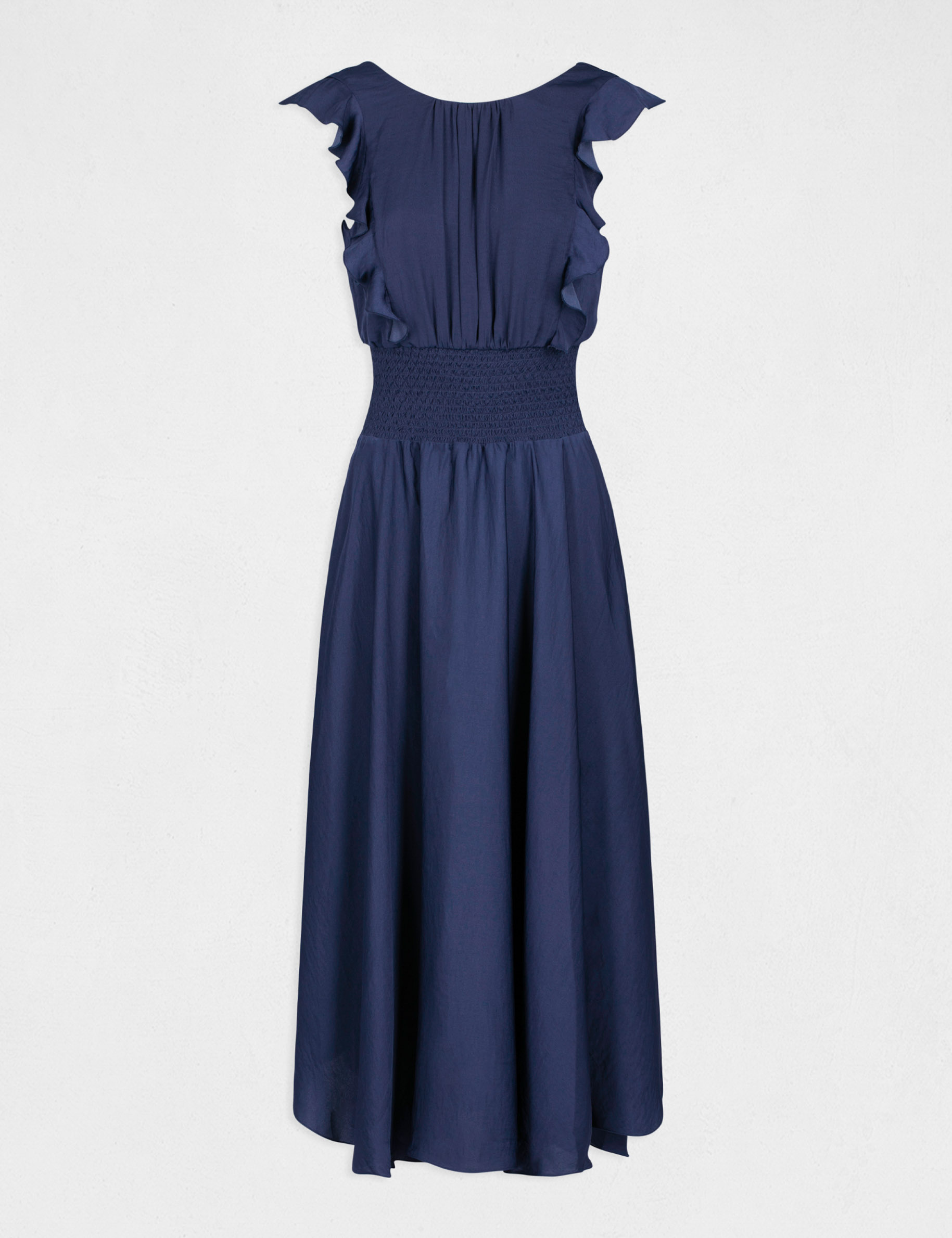 Maxi A-line dress with smocked waist indigo ladies'