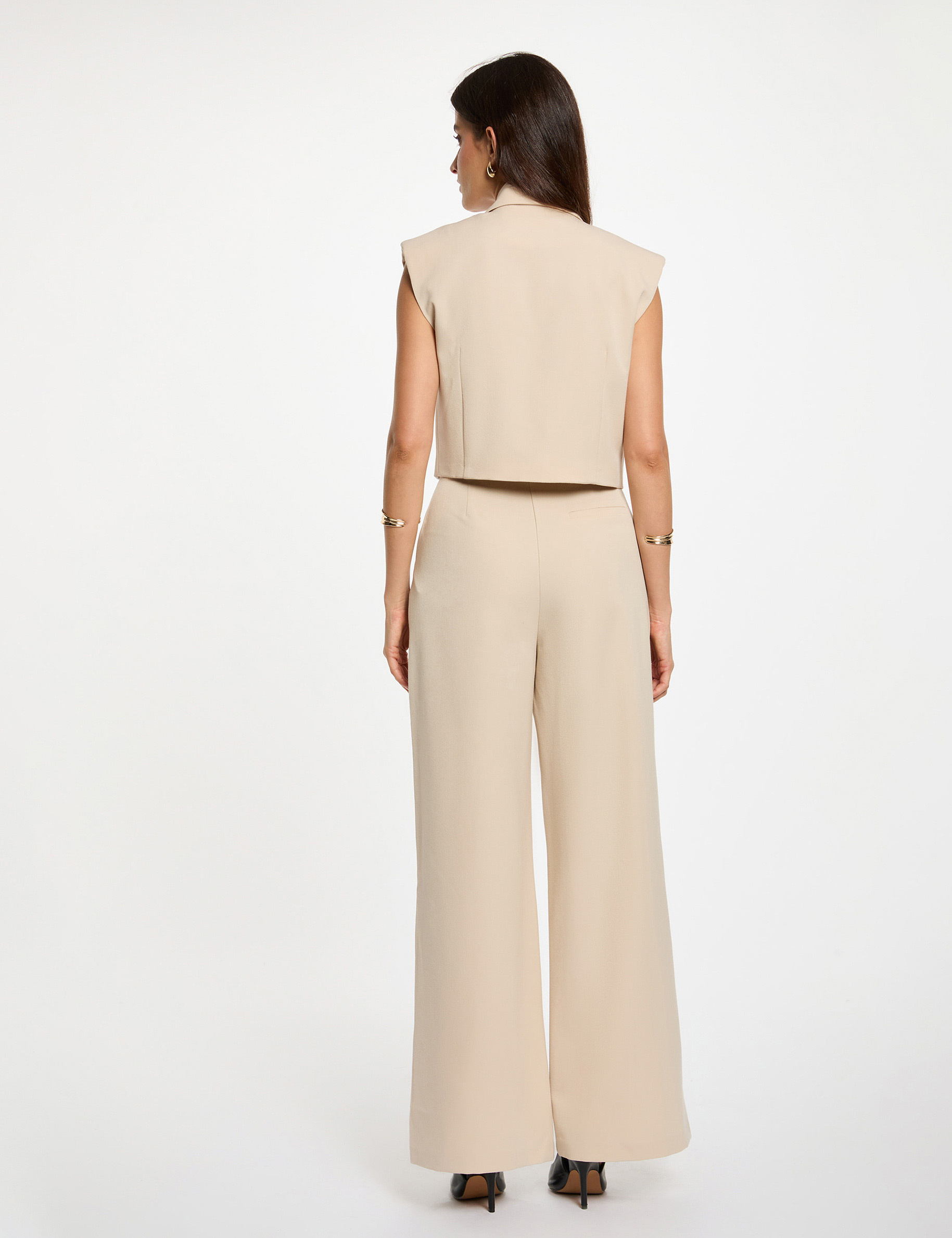 high waisted wide leg trousers beige women High-waisted wide-leg trousers beige women