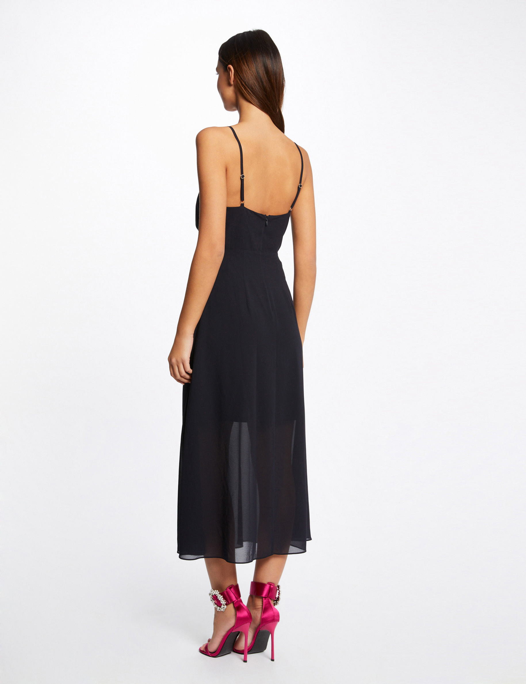 Midi A-line dress straps with chains navy ladies' Midi A-line dress straps with chains navy ladies'