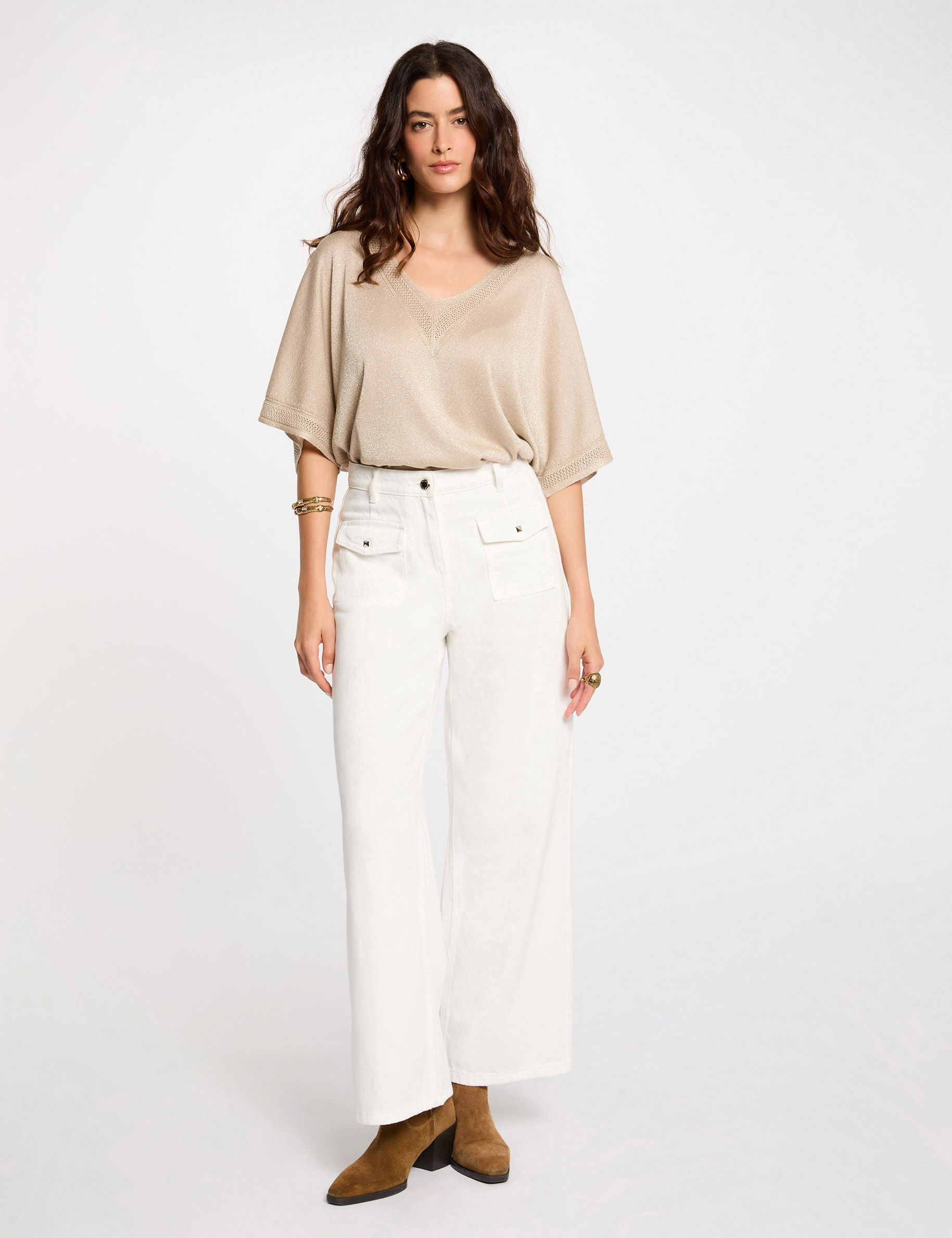 jumper v neck short sleeves sand women Jumper V-neck short sleeves sand women