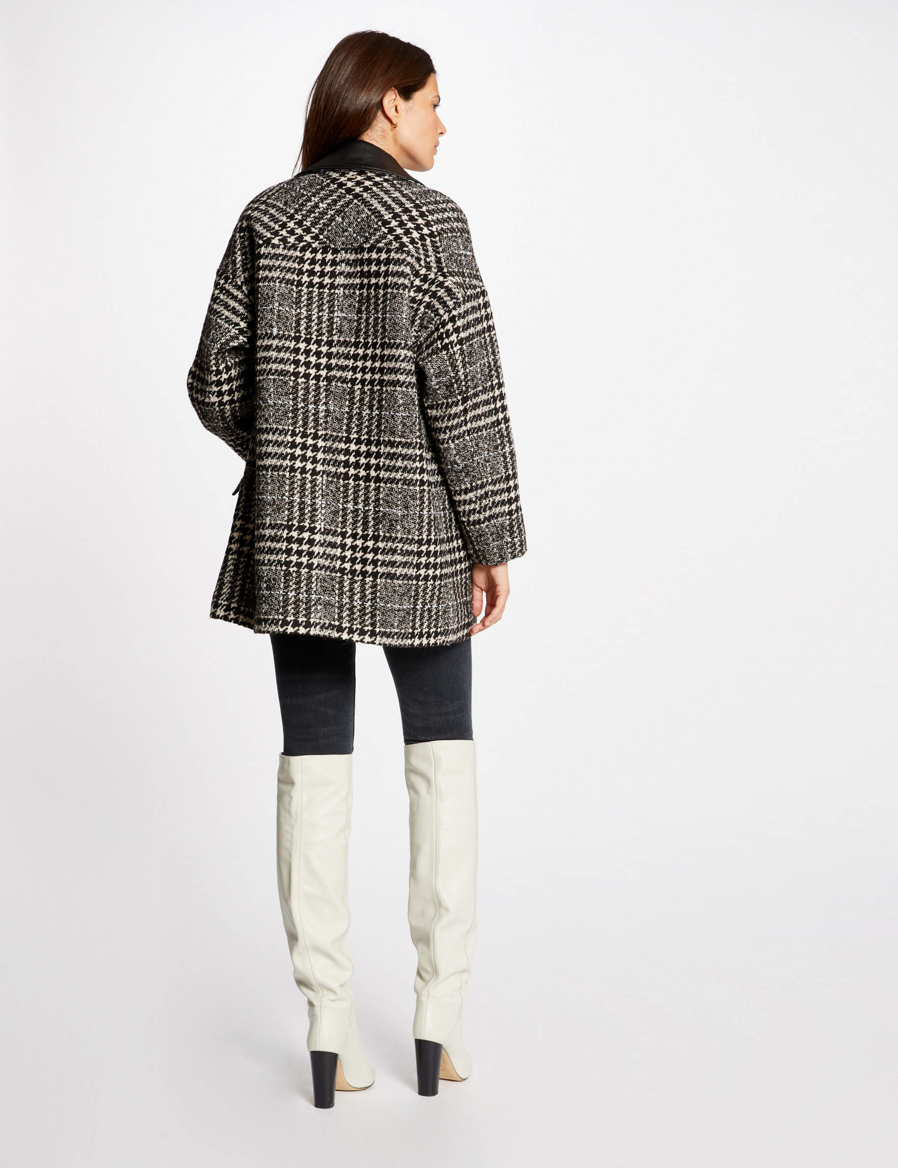 Straight coat with houndstooth print ecru ladies' Straight coat with houndstooth print ecru ladies'