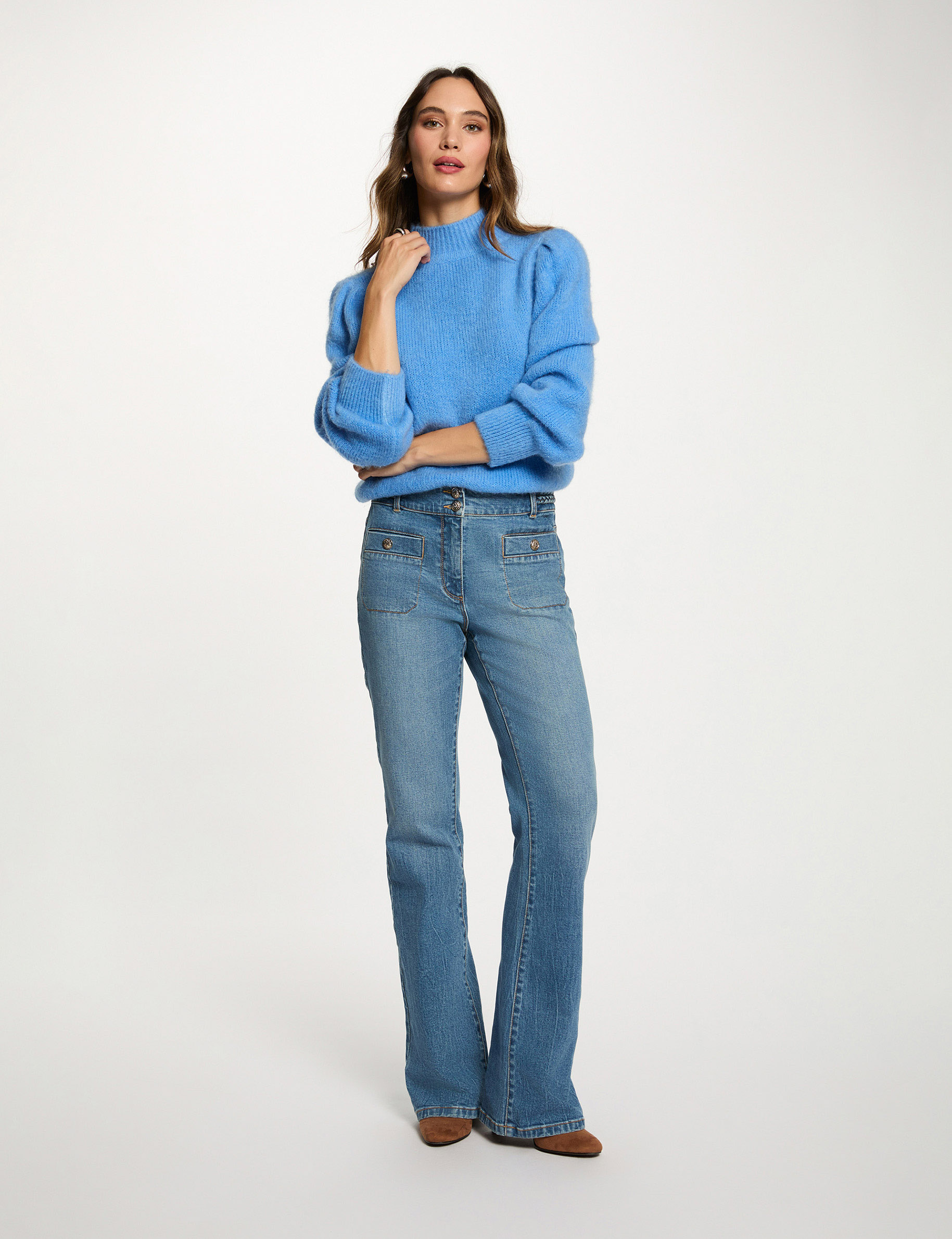 Jumper high collar blue women