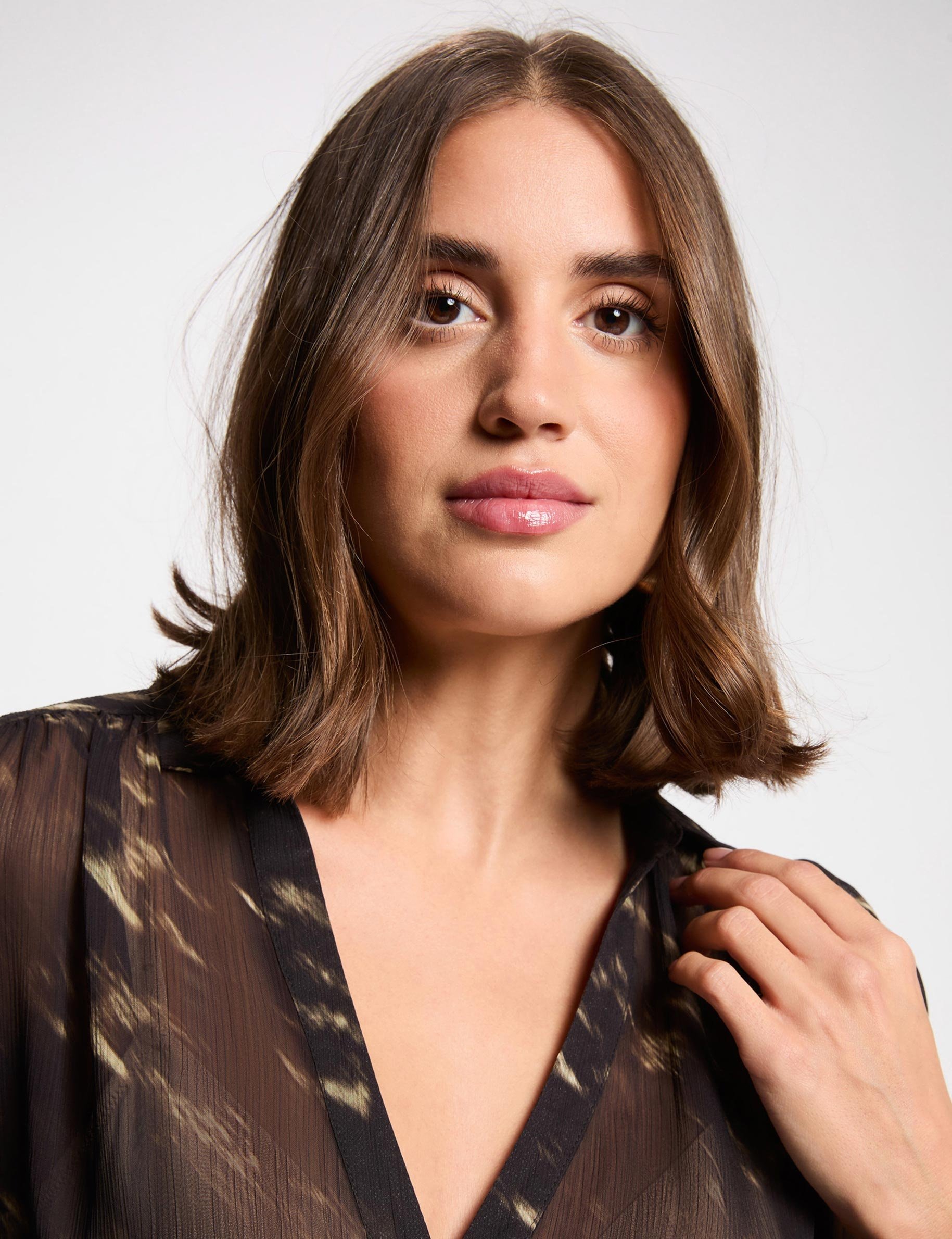 Voile shirt with puff sleeves multicolor women