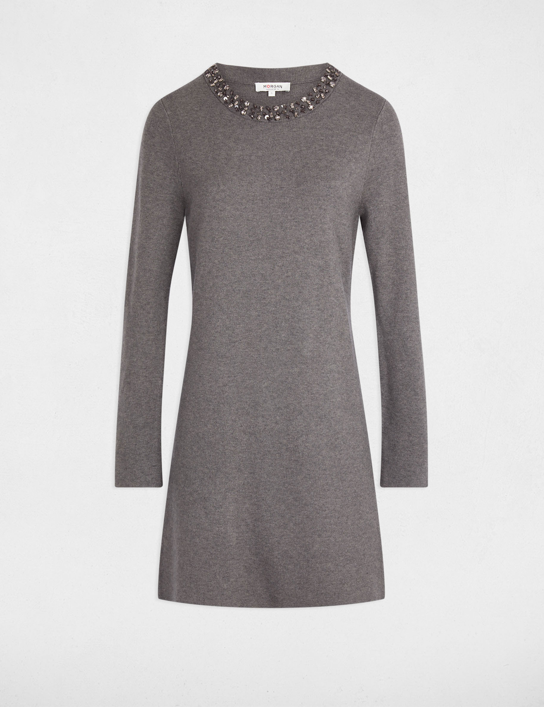 short dress with embellished neck dark grey women Short dress with embellished neck dark grey women