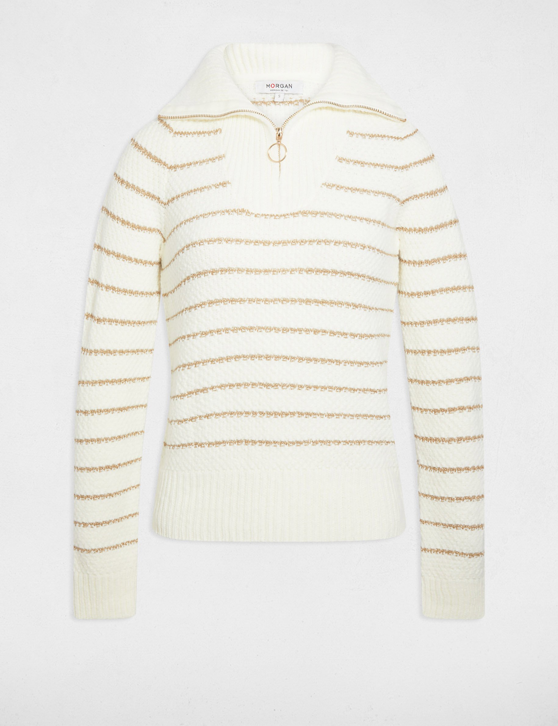 Sweater with a high neck zip fastening ivory women