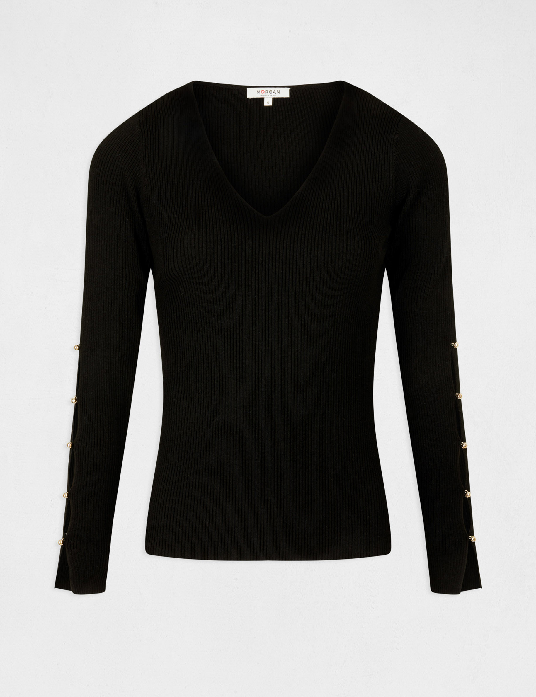 Jumper long sleeves slits and buttons black ladies'
