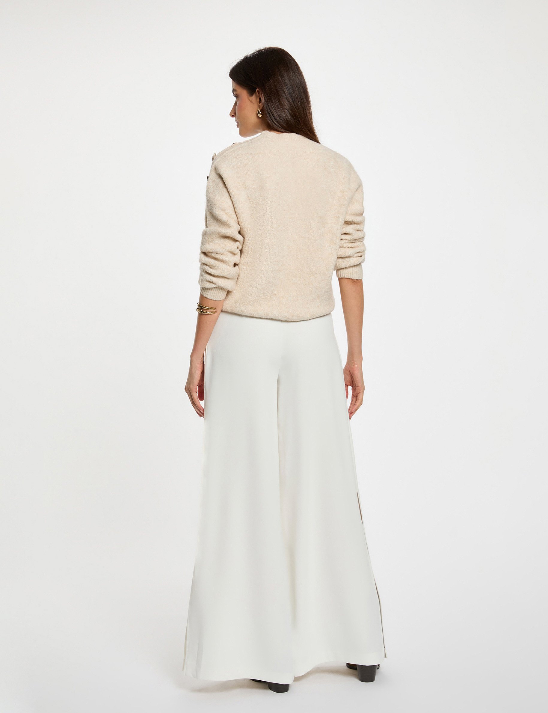 Cropped sweater with fancy collar beige women